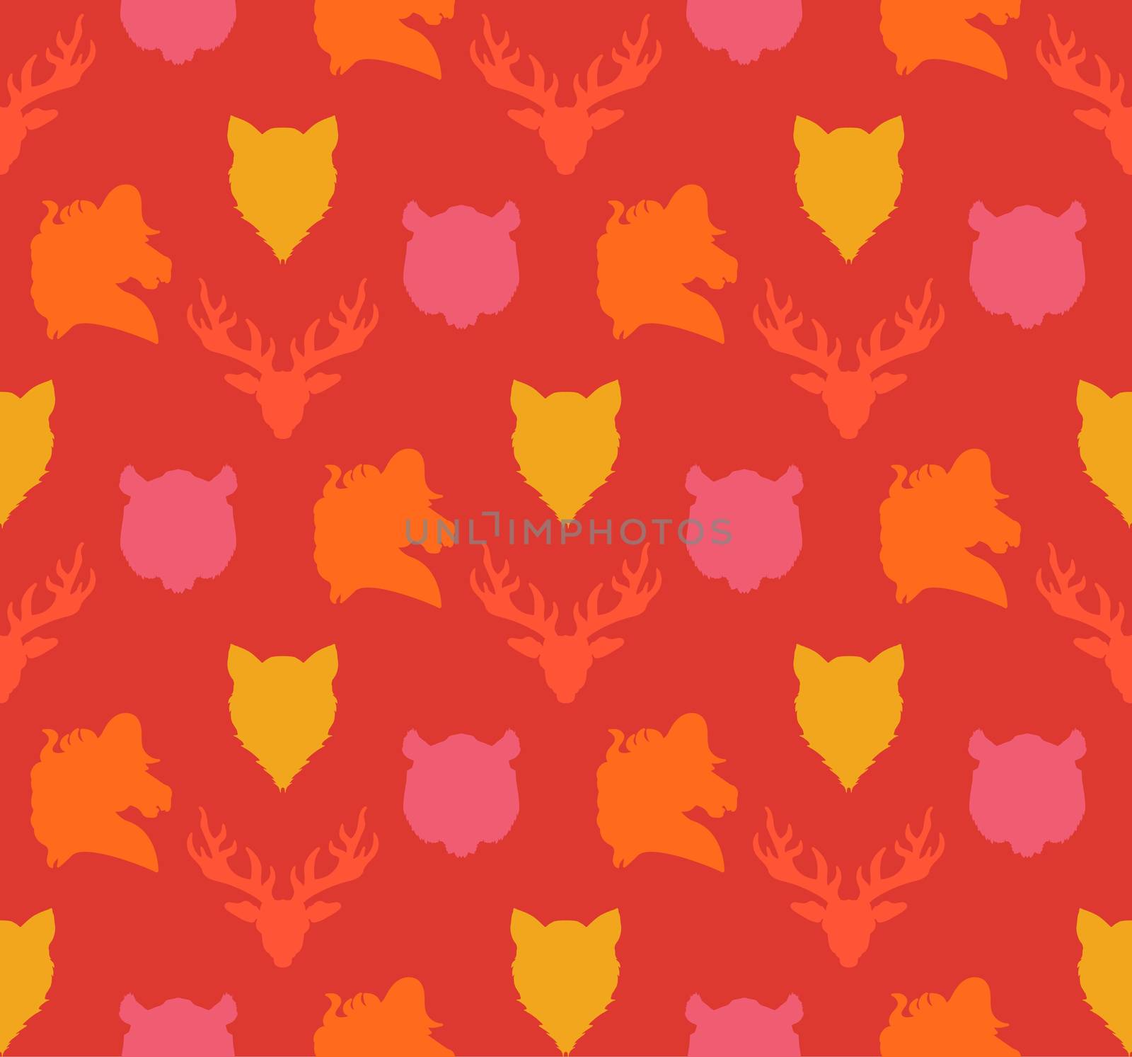 Wildlife seamless pattern. Zoo ornament for print, fabric, cloth, child items and wrap. Nature fauna wallpaper. Silhouettes head animals background. Vector