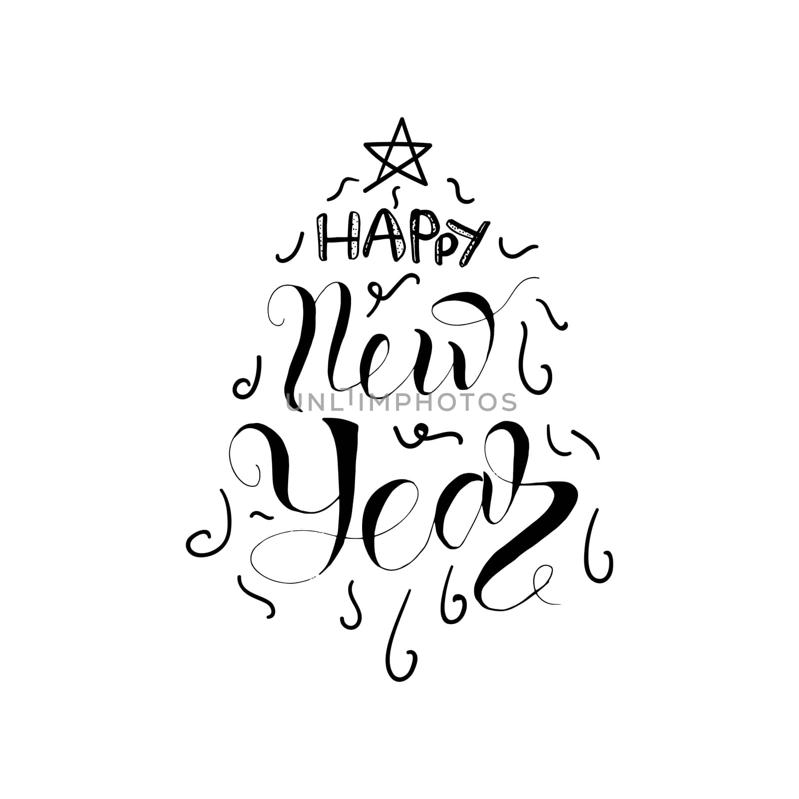 Merry Christmas Hand Drawn Lettering. Happy New Year illustration. Xmas Design Label Elements for holiday invitation, greeting, card and headline, title, sticker, emblem, print, magnet. Vector