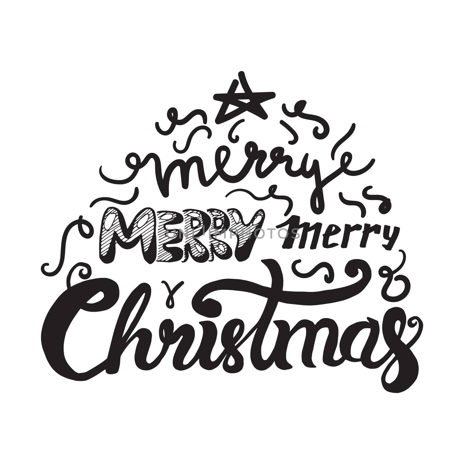 Merry Christmas Hand Drawn Lettering. Happy New Year illustration. Xmas Design Label Elements for holiday invitation, greeting, card and headline, title, sticker, emblem, print, magnet. Vector