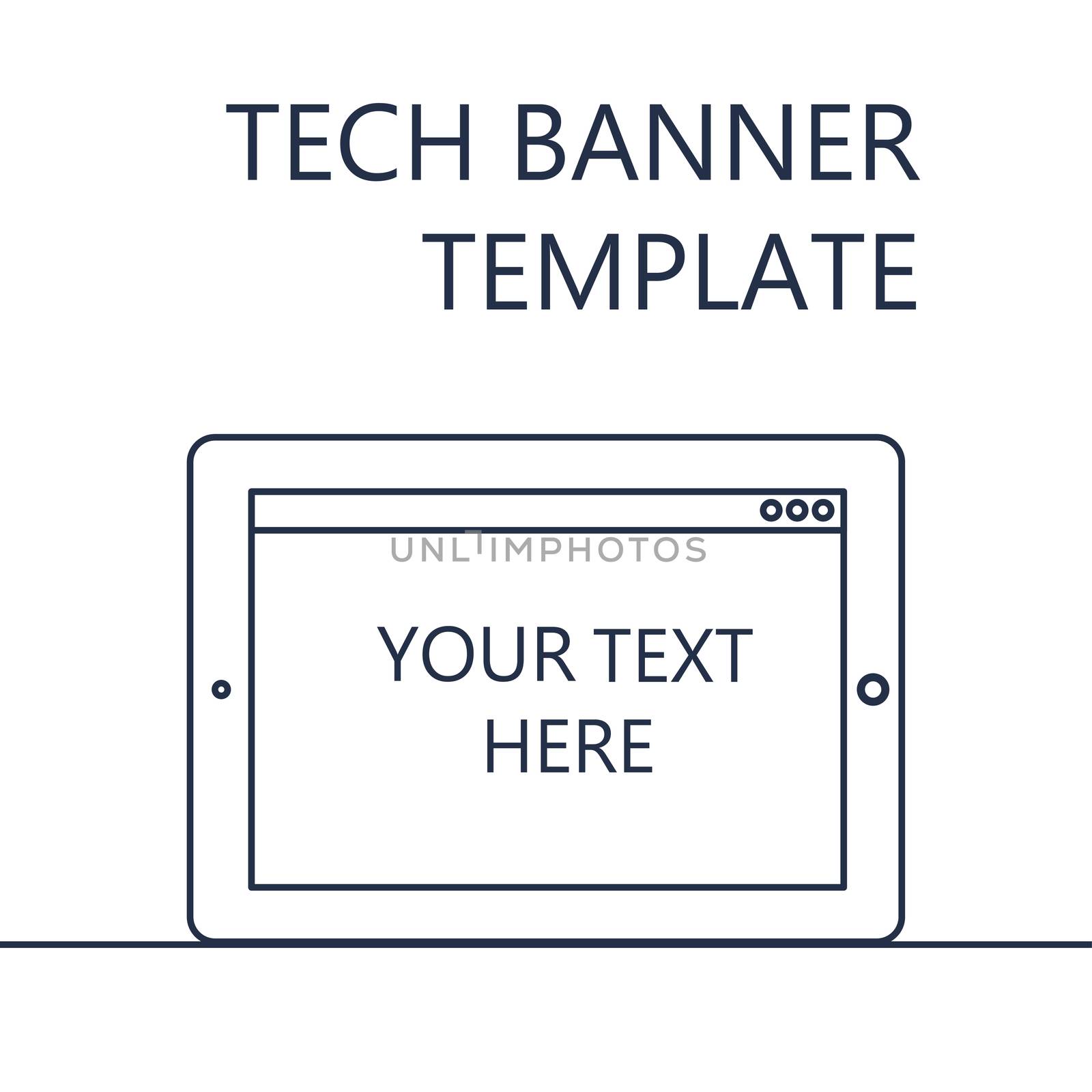Adaptive Web Template and Gadget Banner with Pad. Outline minimalistic tablet mockups. Vector