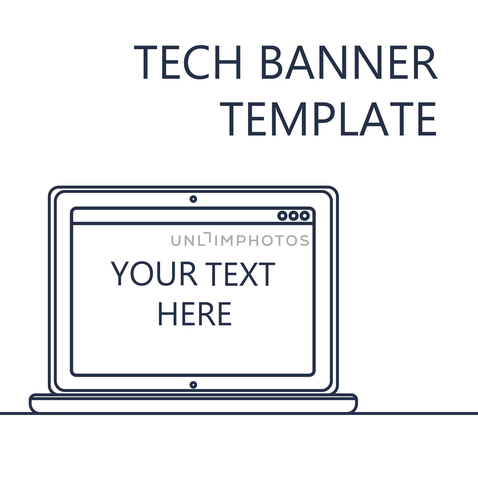 Adaptive Web Template and Gadget Banner with Notebook. Outline minimalistic laptop mockups. Vector