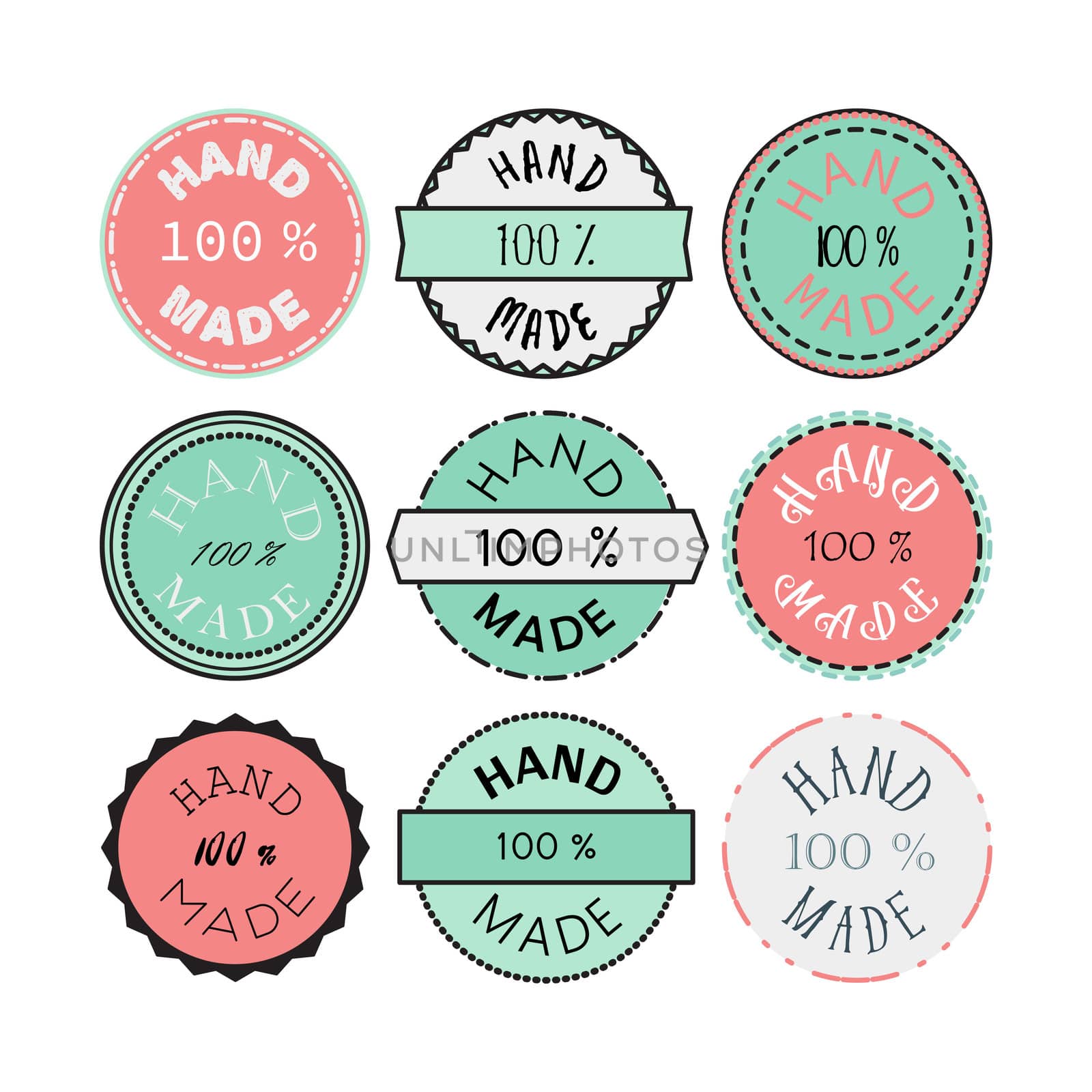 Badge template with 100 handmade product symbol. Vintage sticker with text 100 hand made. 100 Percents Hand Made Design Element, Label, Insignia, Tag, Emblem. Vector