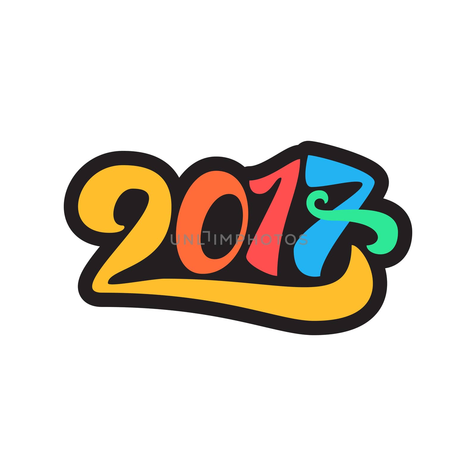 Lettering 2017 for print and poster, banner and sticker. Happy new year greeting card. Vector