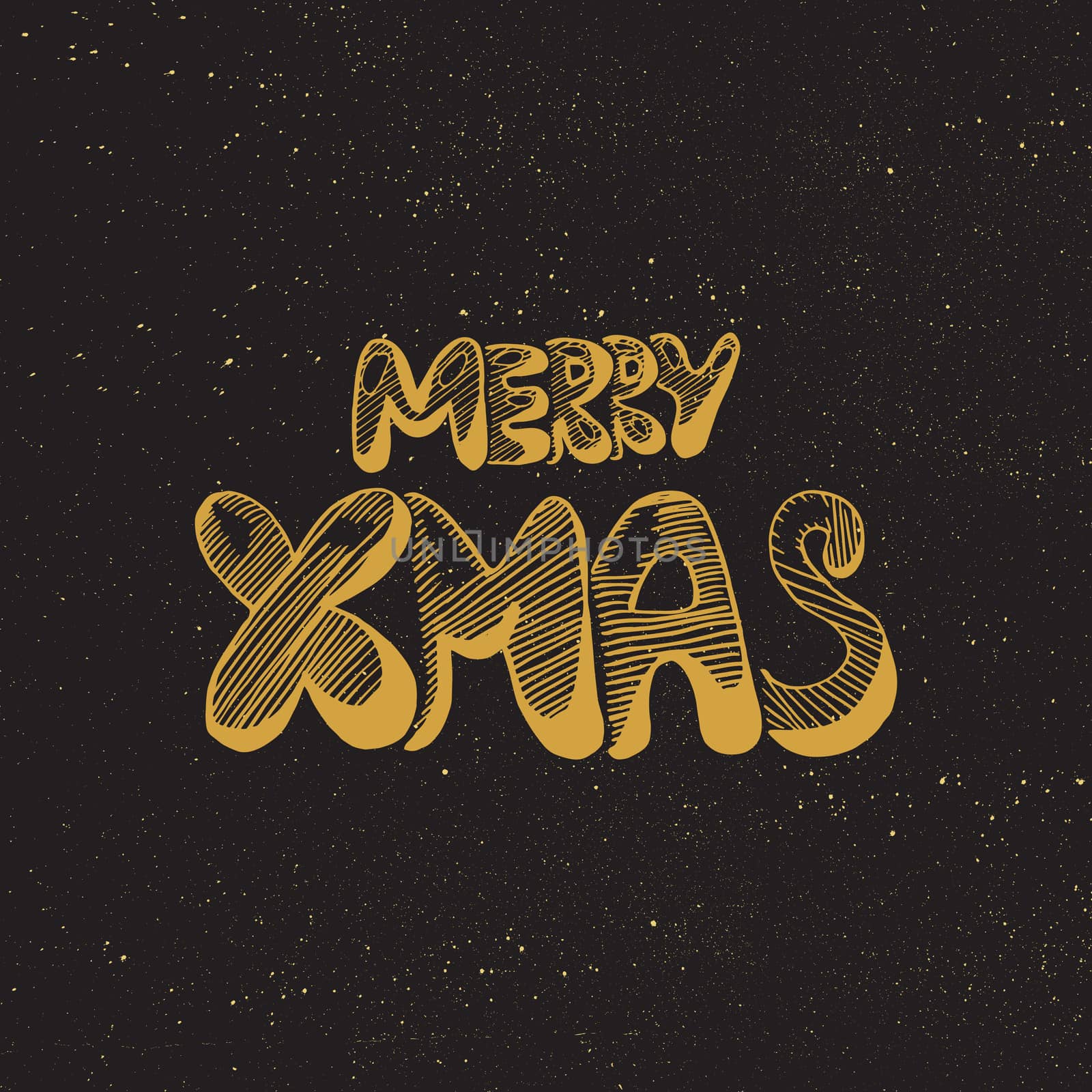 Merry Christmas Gold Hand Drawn Lettering. Happy New Year illustration. Xmas Design Label Elements for holiday invitation, greeting, card and headline, title, sticker, emblem, print, magnet. Vector