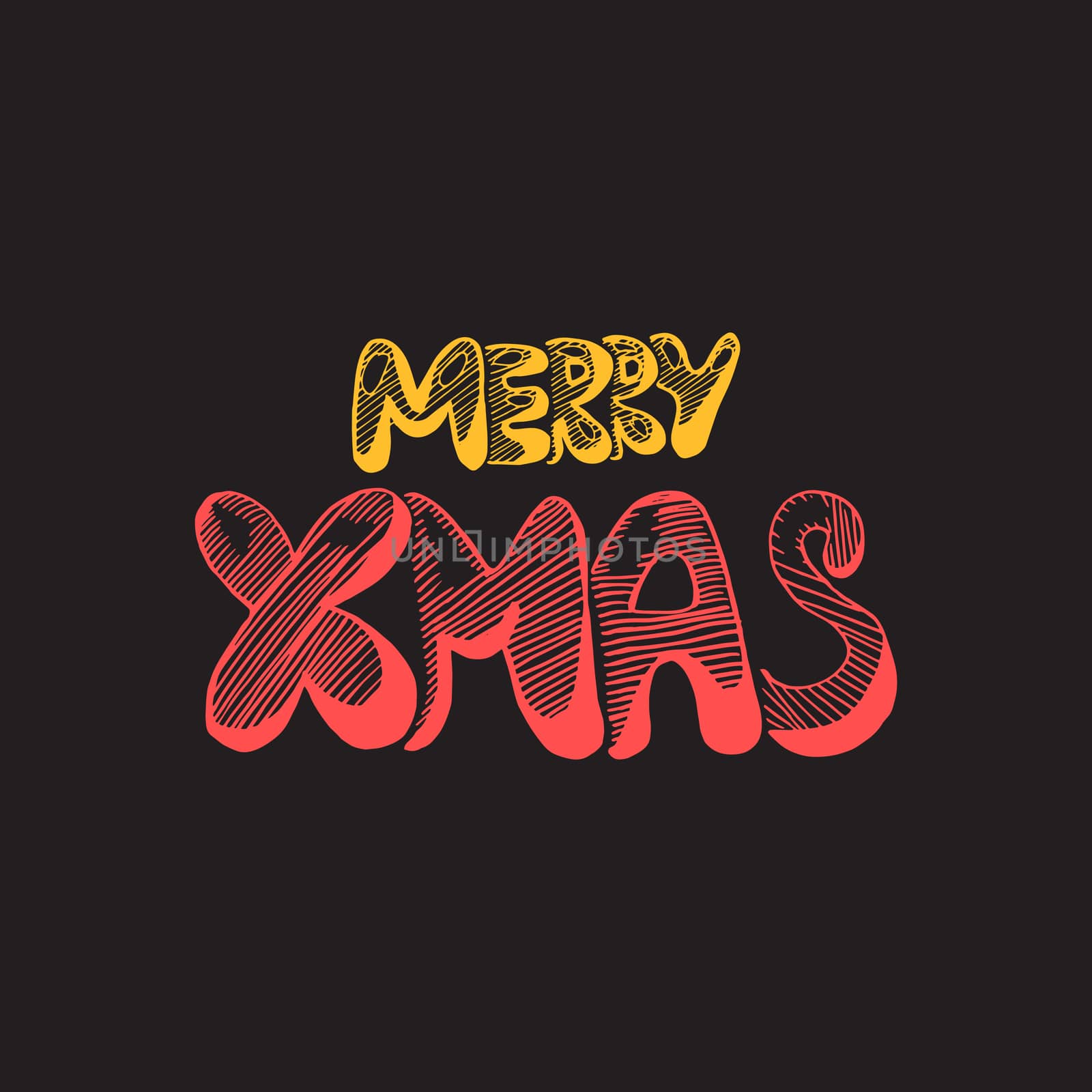 Merry Christmas Hand Drawn Lettering. Happy New Year illustration. Xmas Design Label Elements for holiday invitation, greeting, card and headline, title, sticker, emblem, print, magnet. Vector