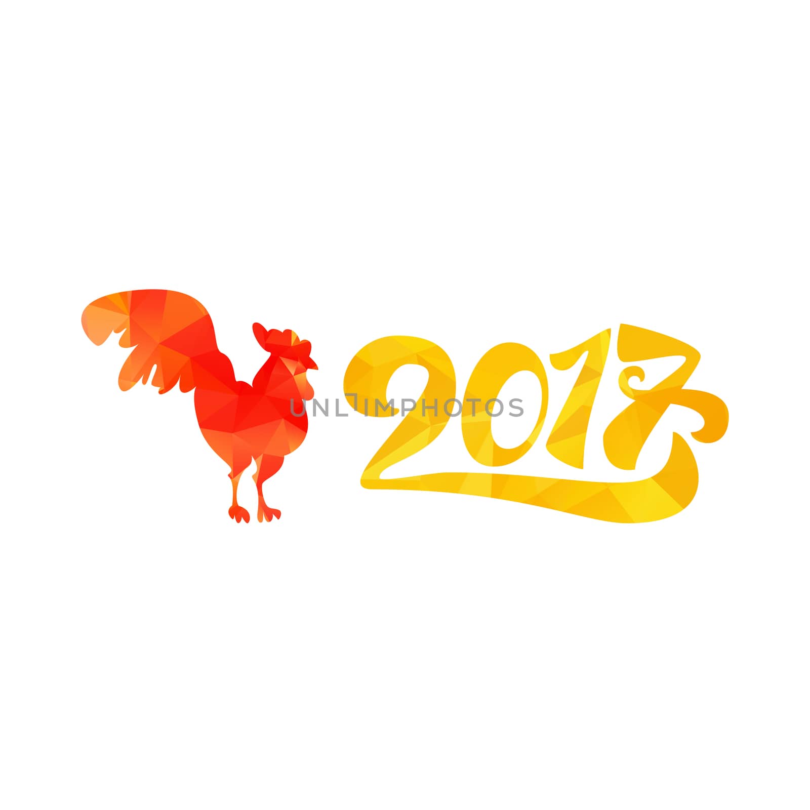 Lettering 2017 With Red Fire Cock for print and poster, banner and sticker. Happy new year greeting card. Vector