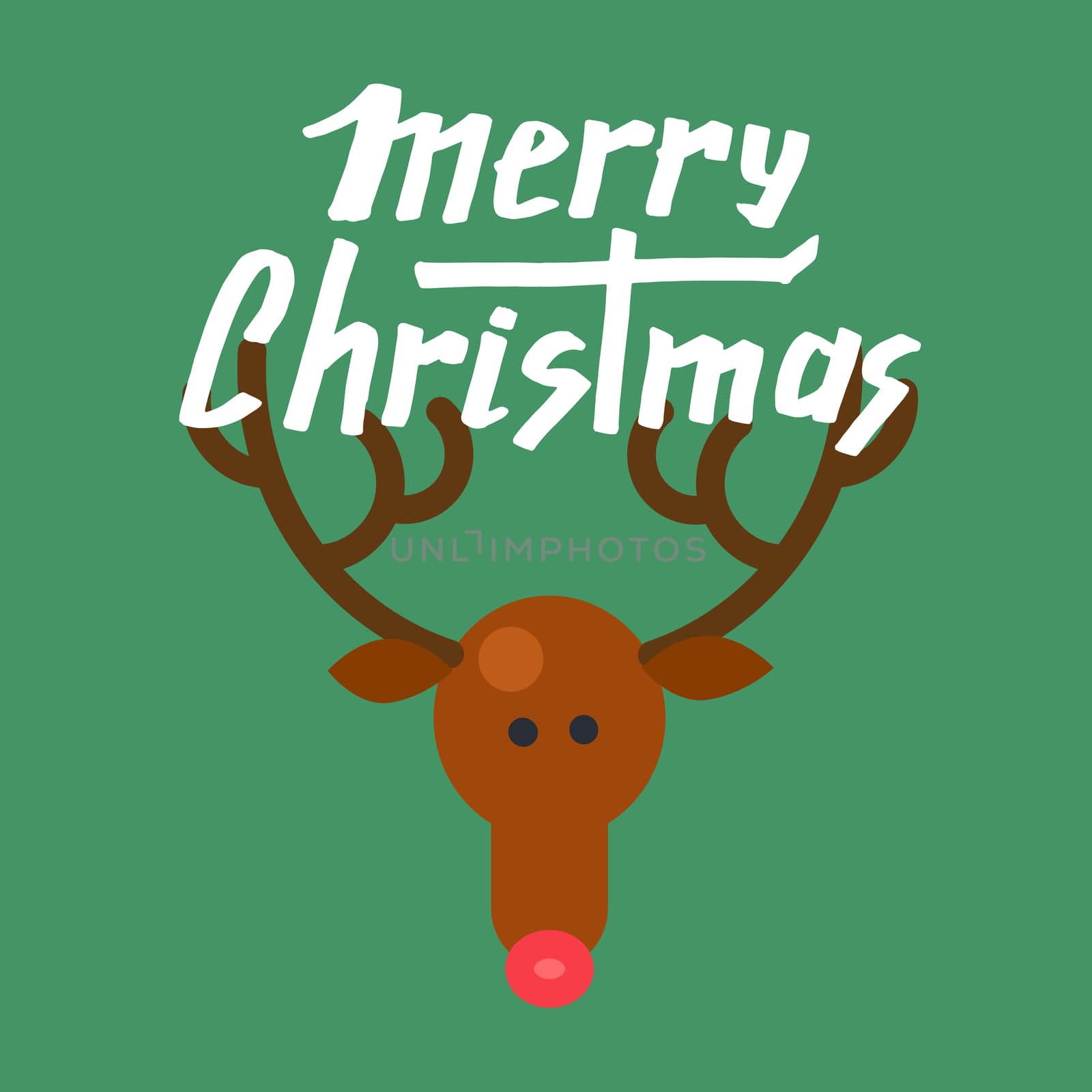 Merry Christmas Hand Drawn Lettering with Happy Deer illustration. Xmas Design Label Elements for holiday invitation, greeting, card and headline, title, sticker, emblem, print, magnet. Vector