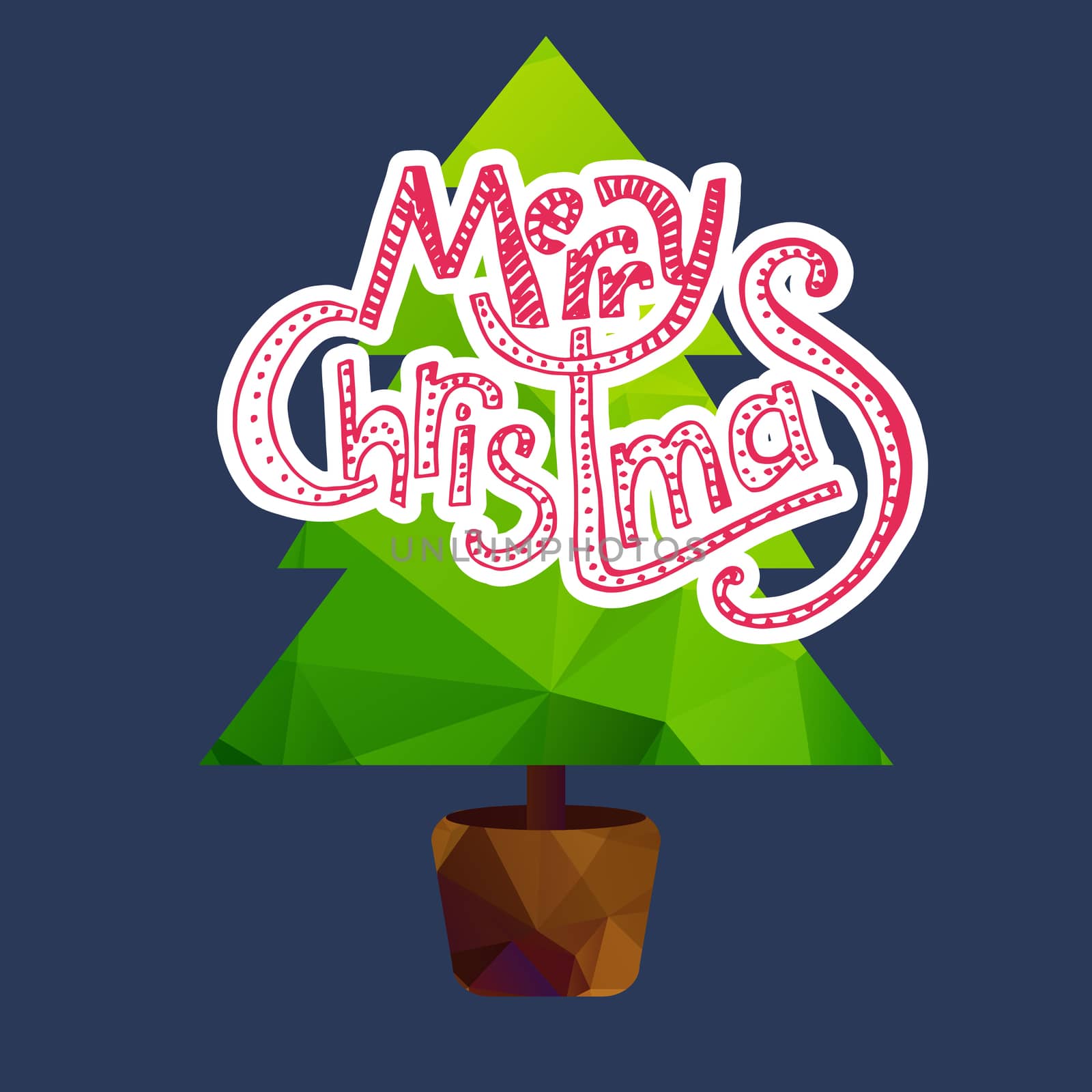 Merry Christmas Lettering in Christmas tree. Happy New Year illustration. Xmas Design Label Elements for holiday invitation, greeting, card and headline, title, sticker, emblem, print, magnet. Vector
