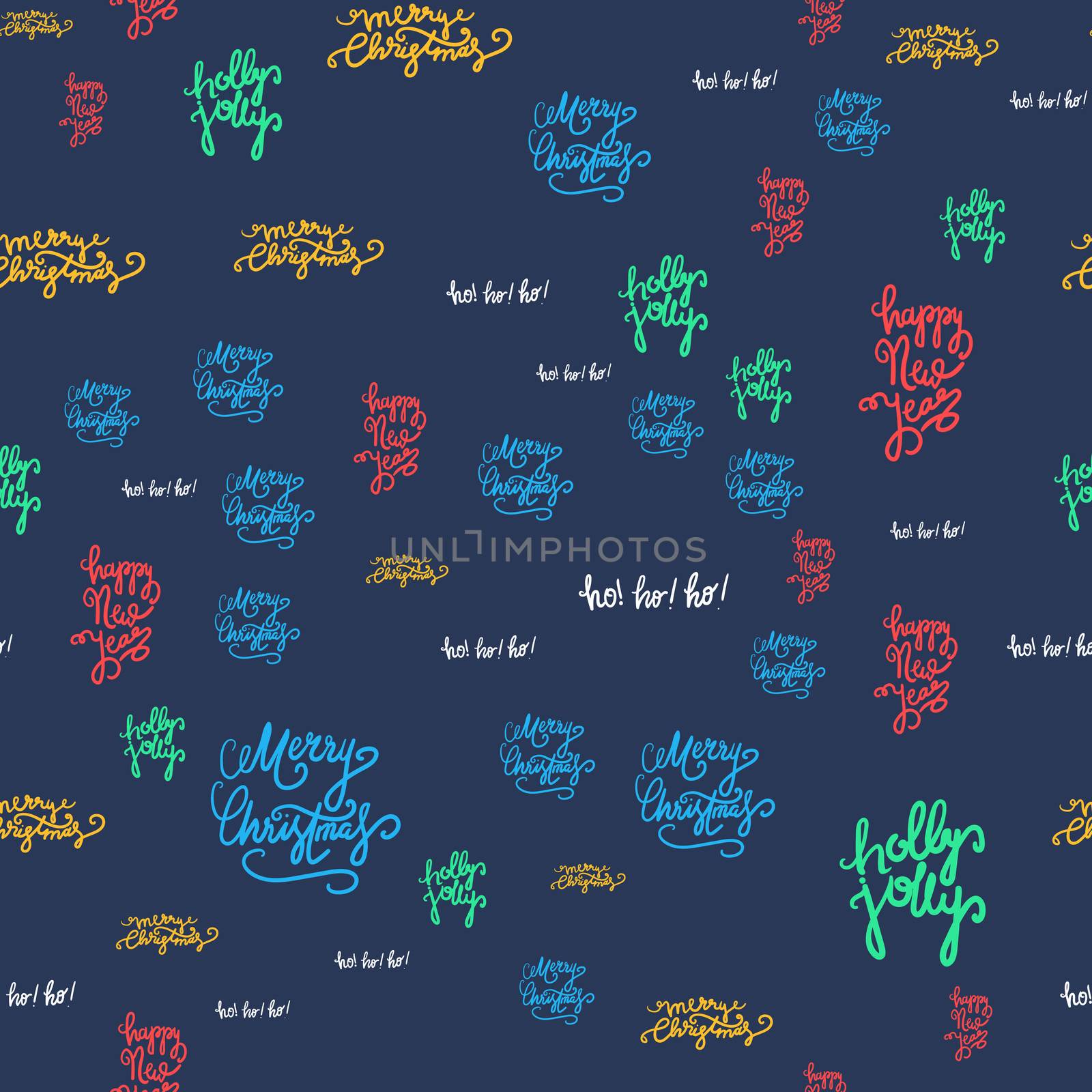 Merry Christmas Seamless Pattern With Hand Drawn Lettering. Xmas Design Label Elements for holiday invitation, greeting, card and fabric, backdrop, sticker, wallpaper, print. Vector