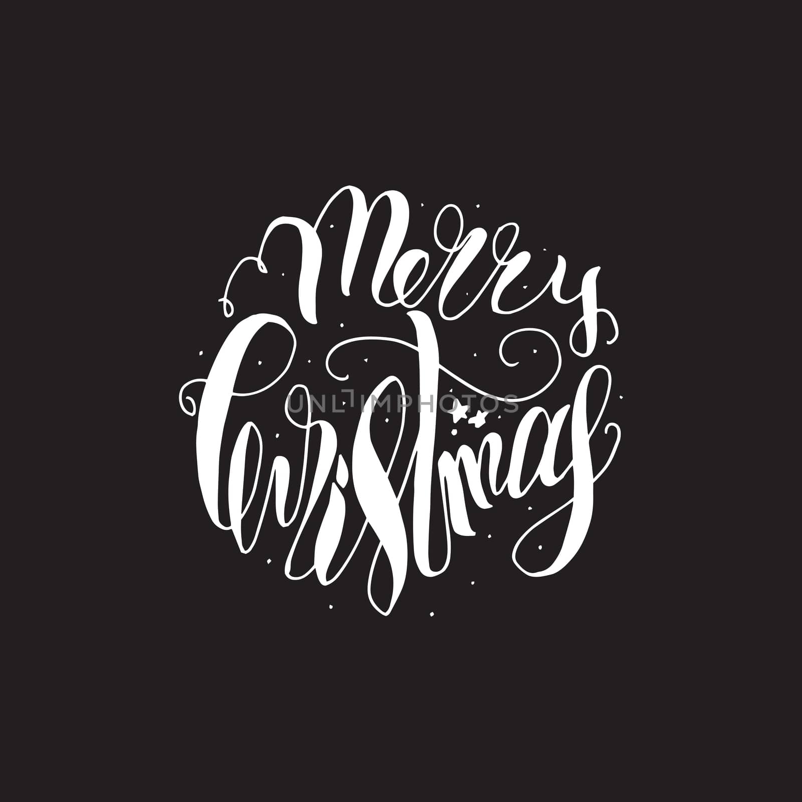 Merry Christmas Hand Drawn Lettering. Happy New Year illustration. Xmas Design Label Elements for holiday invitation, greeting, card and headline, title, sticker, emblem, print, magnet. Vector