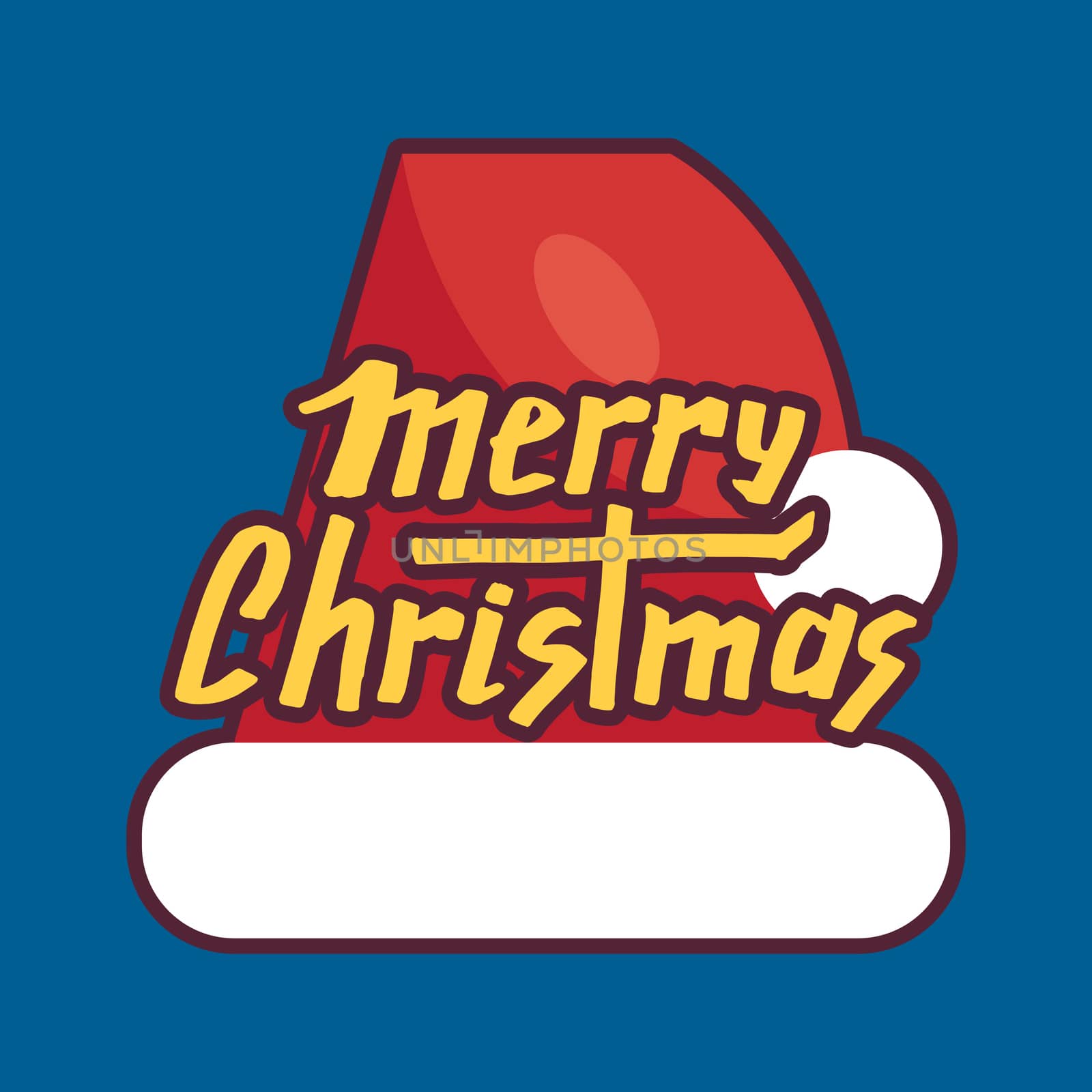 Merry Christmas Hand Drawn Lettering with Santa Claus Hat Illustration. Xmas Design Label Elements for holiday invitation, greeting, card and headline, title, sticker, emblem, print, magnet. Vector
