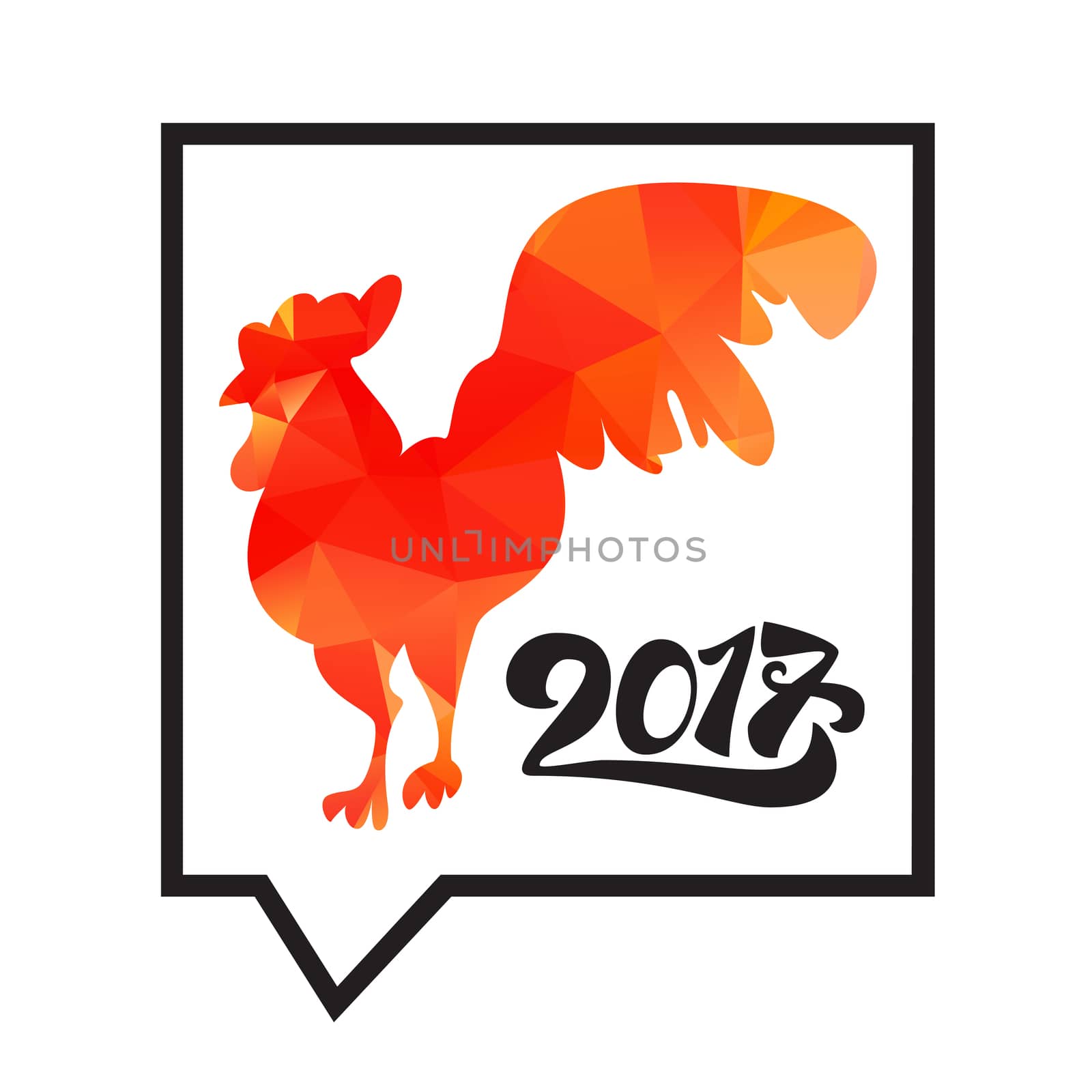 Lettering 2017 With Red Fire Cock for print and poster, banner and sticker. Happy new year greeting card. Vector