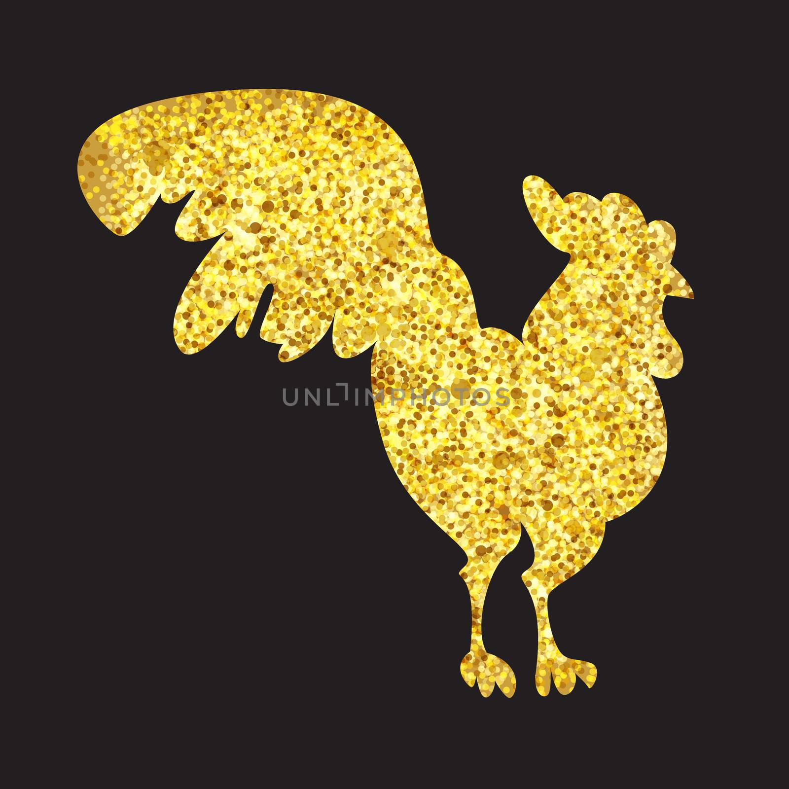 Gold Cock for print and poster, banner and sticker. Happy new year greeting card. Vector