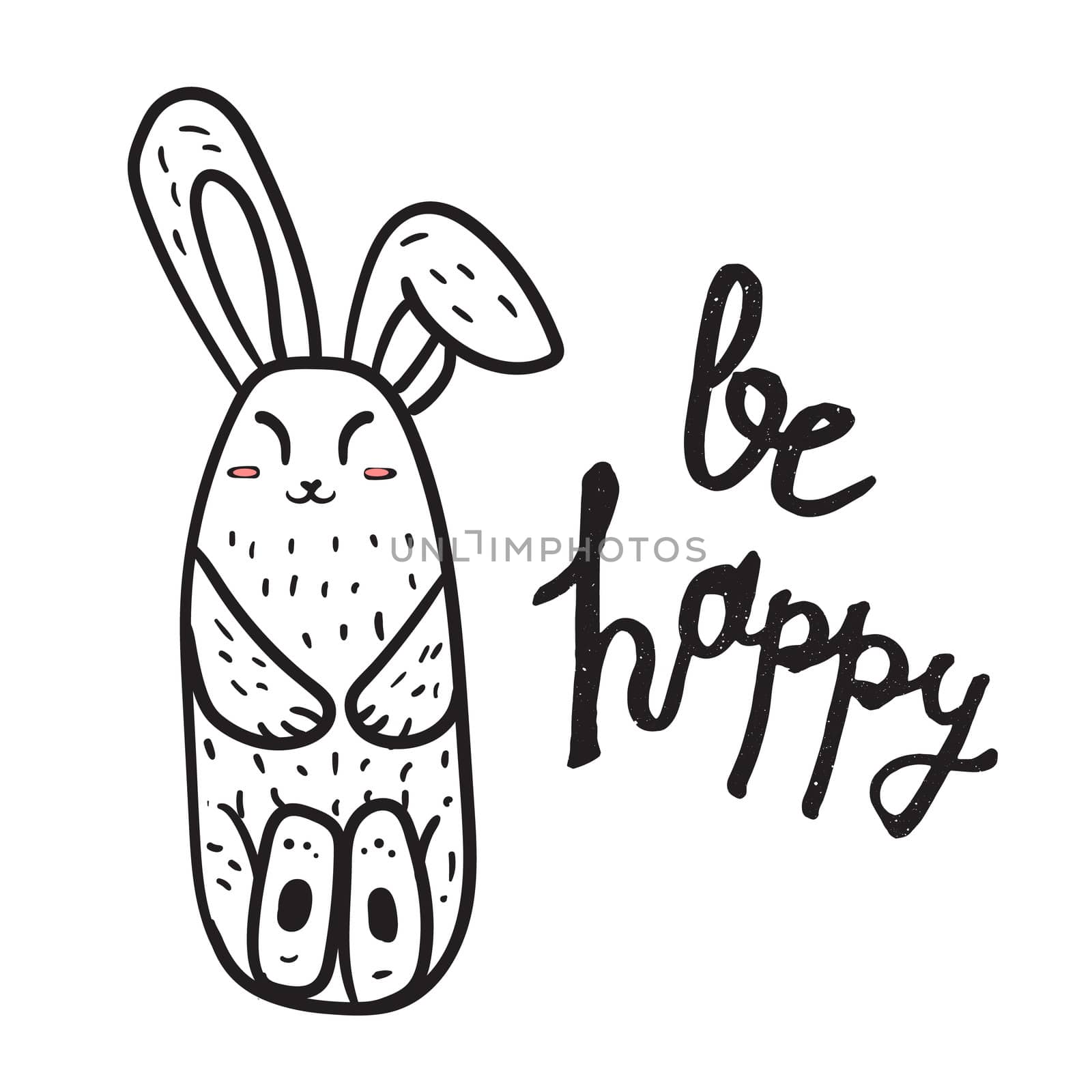 Vintage hand drawn lettering hipster composition with phrase Be Happy and happy rabbit. Print, typographic, greeting, poster, t-shirt design about love. Vector
