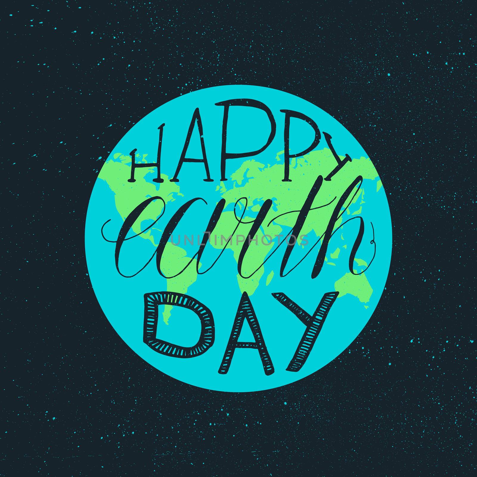 Happy Earth Day Lettering Illustration for print, poster, greeting, celebration. Grunge vintage save planet concept. Vector