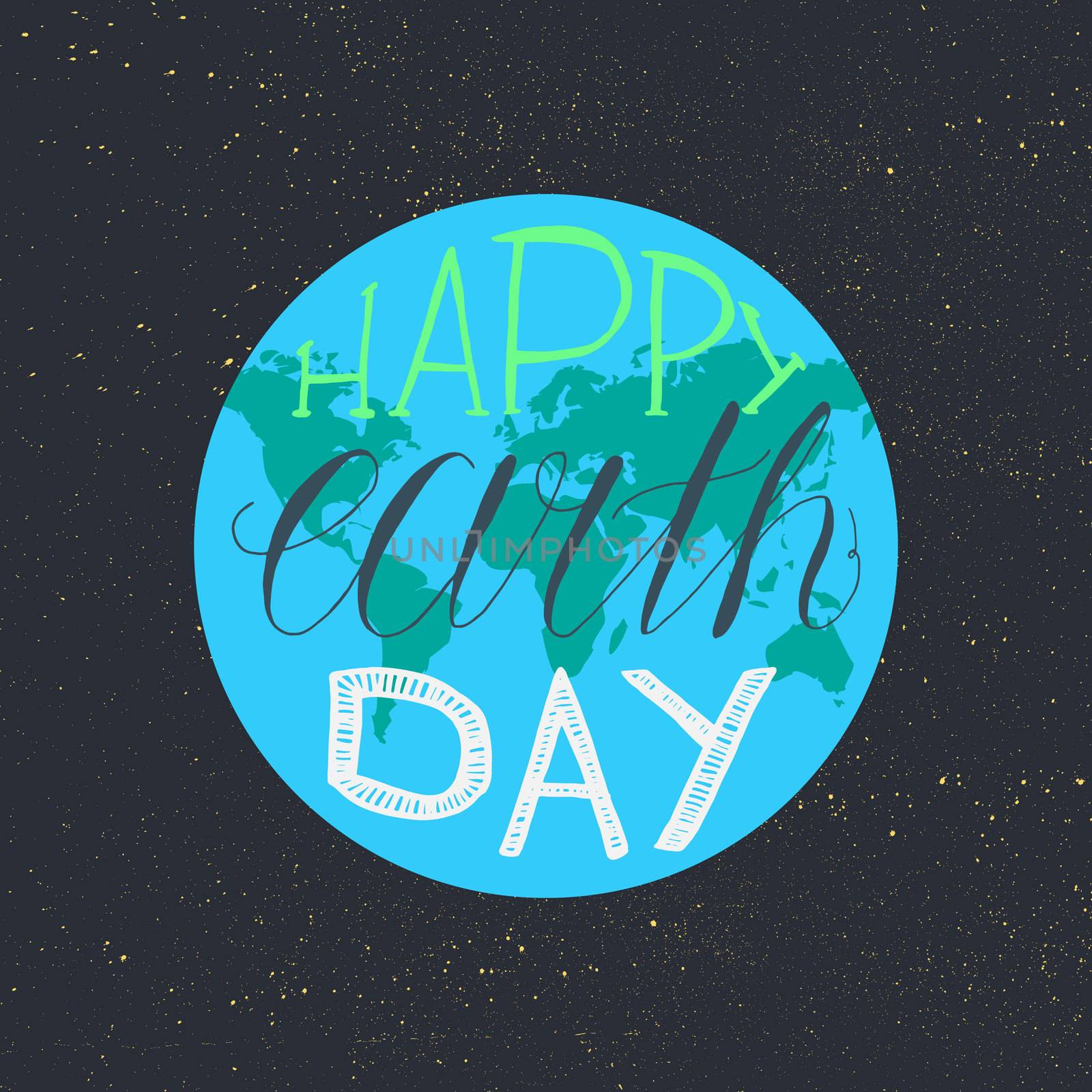 Happy Earth Day Lettering Illustration for print, poster, greeting, celebration. Grunge vintage save planet concept. Vector
