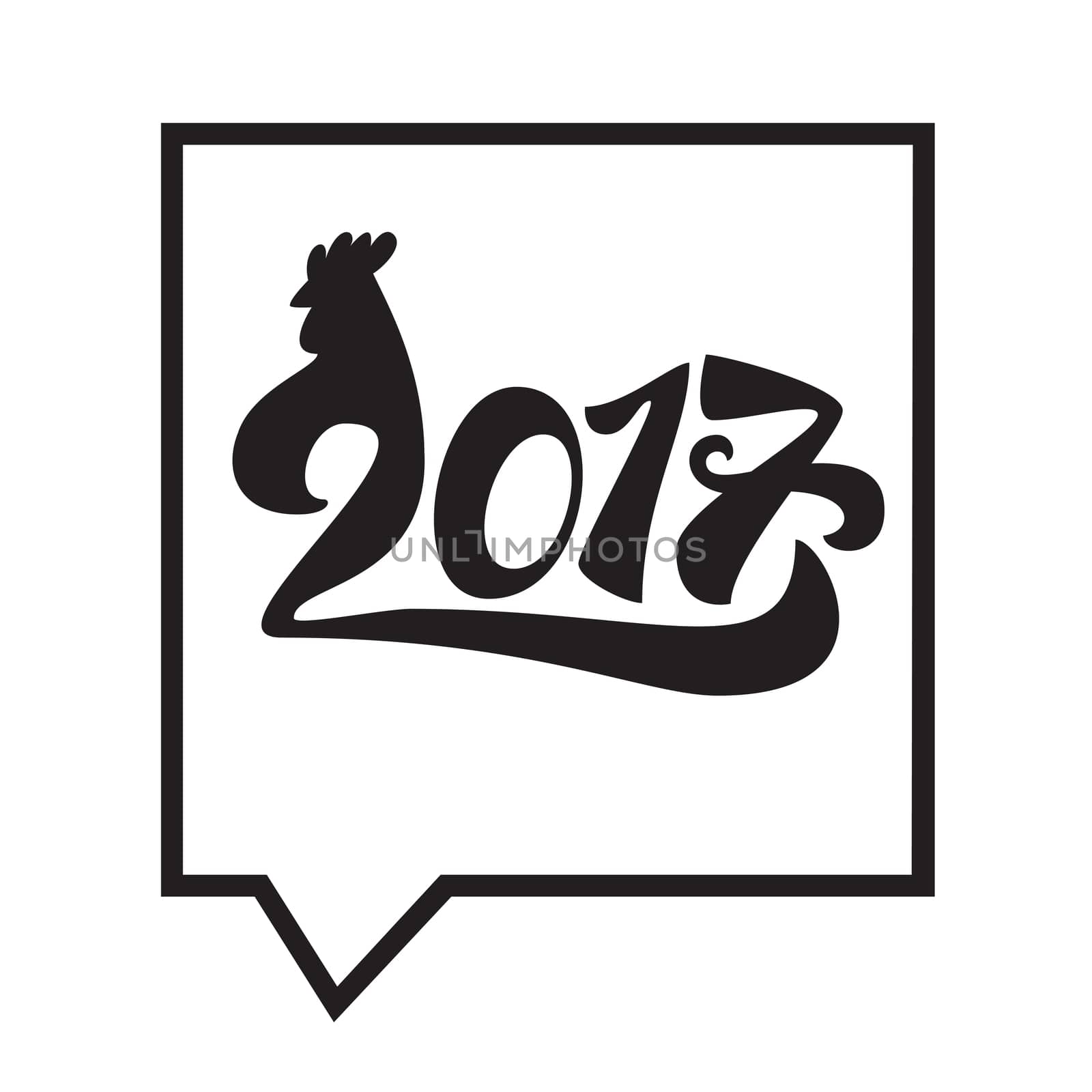 Lettering 2017 with cock for print and poster, banner and sticker. Happy new year greeting card and banner. Vector