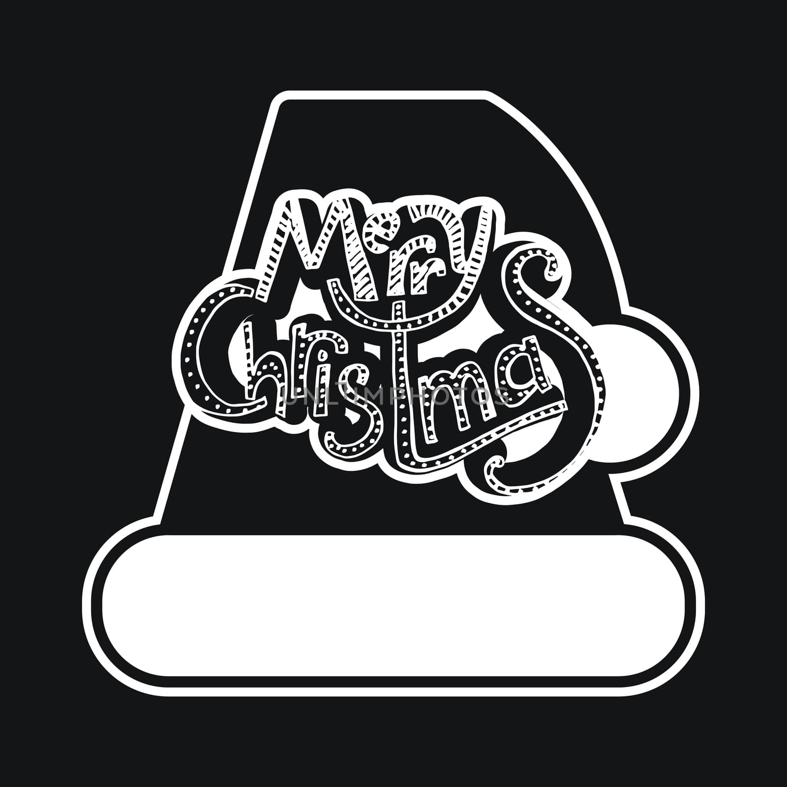Merry Christmas Hand Drawn Lettering with Santa Claus Hat Illustration. Xmas Design Label Elements for holiday invitation, greeting, card and headline, title, sticker, emblem, print, magnet. Vector