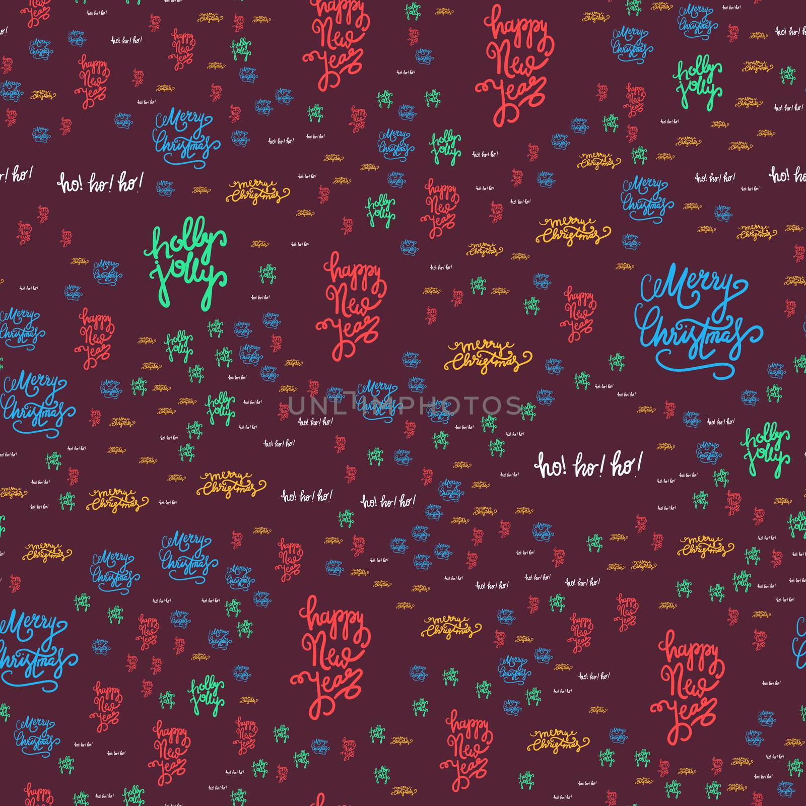 Merry Christmas Seamless Pattern With Hand Drawn Lettering. Xmas Design Label Elements for holiday invitation, greeting, card and fabric, backdrop, sticker, wallpaper, print. Vector
