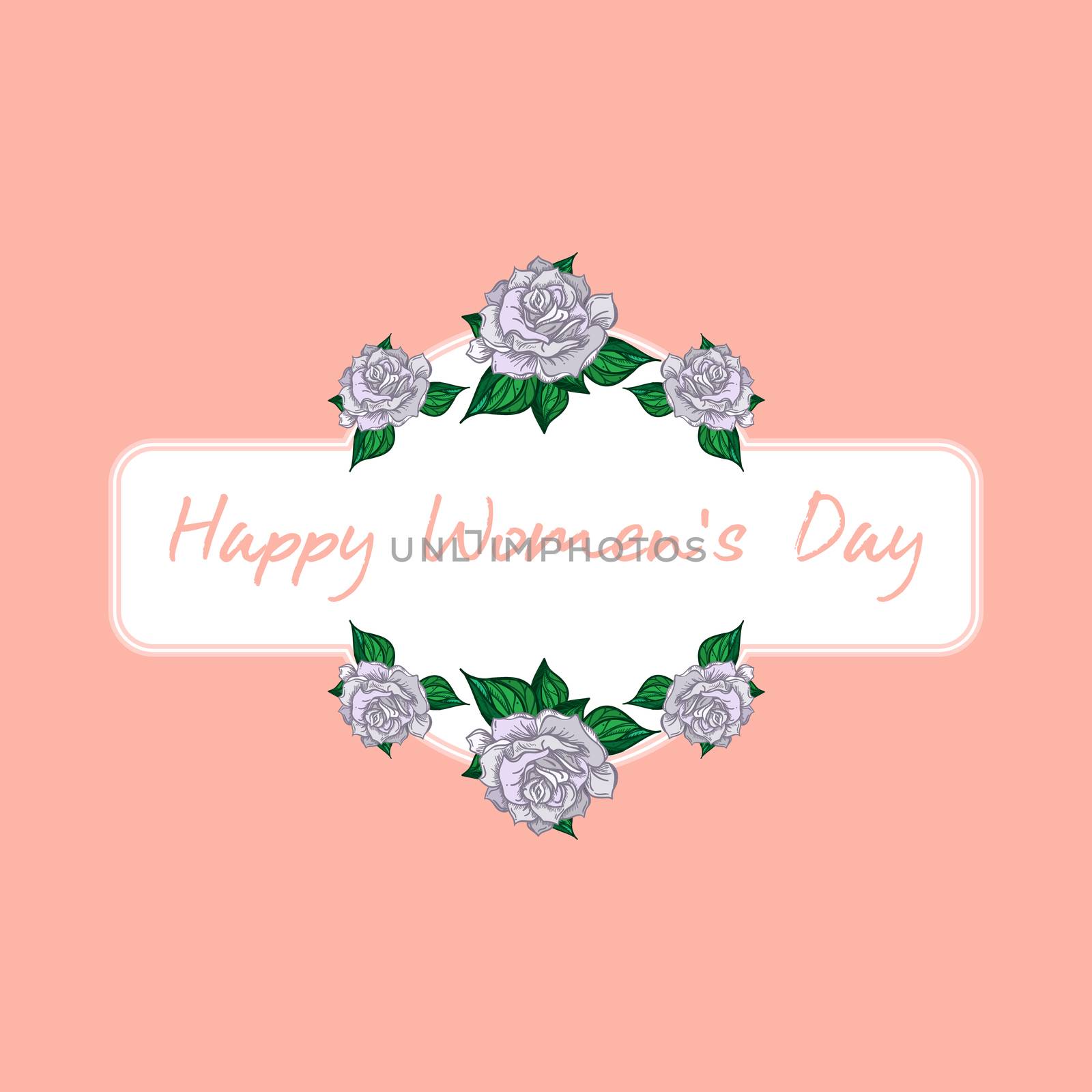 International Women's Day greeting card template with rose. 8 March Poster design for print, web, fabric, celebration. Vector