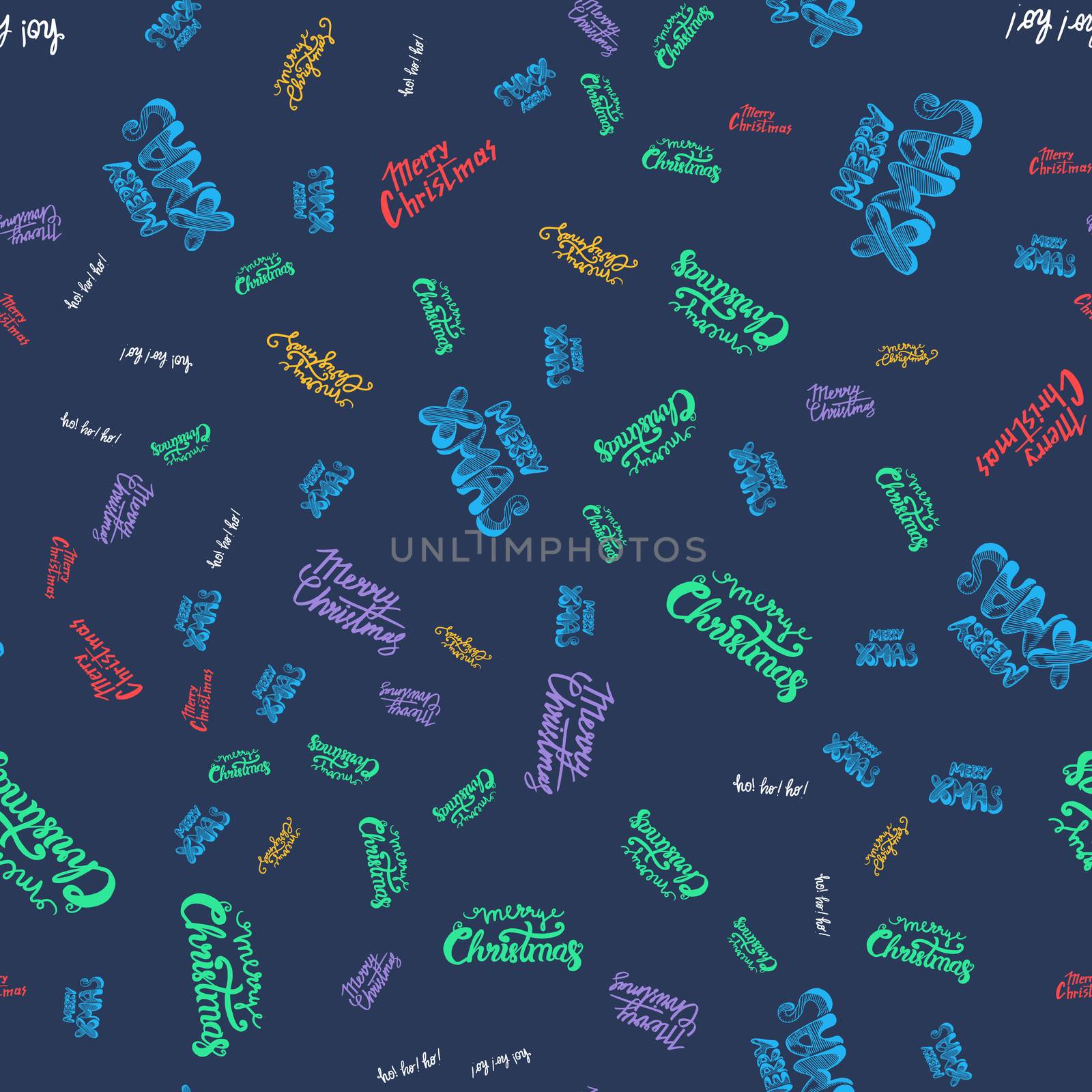 Merry Christmas Seamless Pattern With Hand Drawn Lettering. Xmas Design Label Elements for holiday invitation, greeting, card and fabric, backdrop, sticker, wallpaper, print. Vector