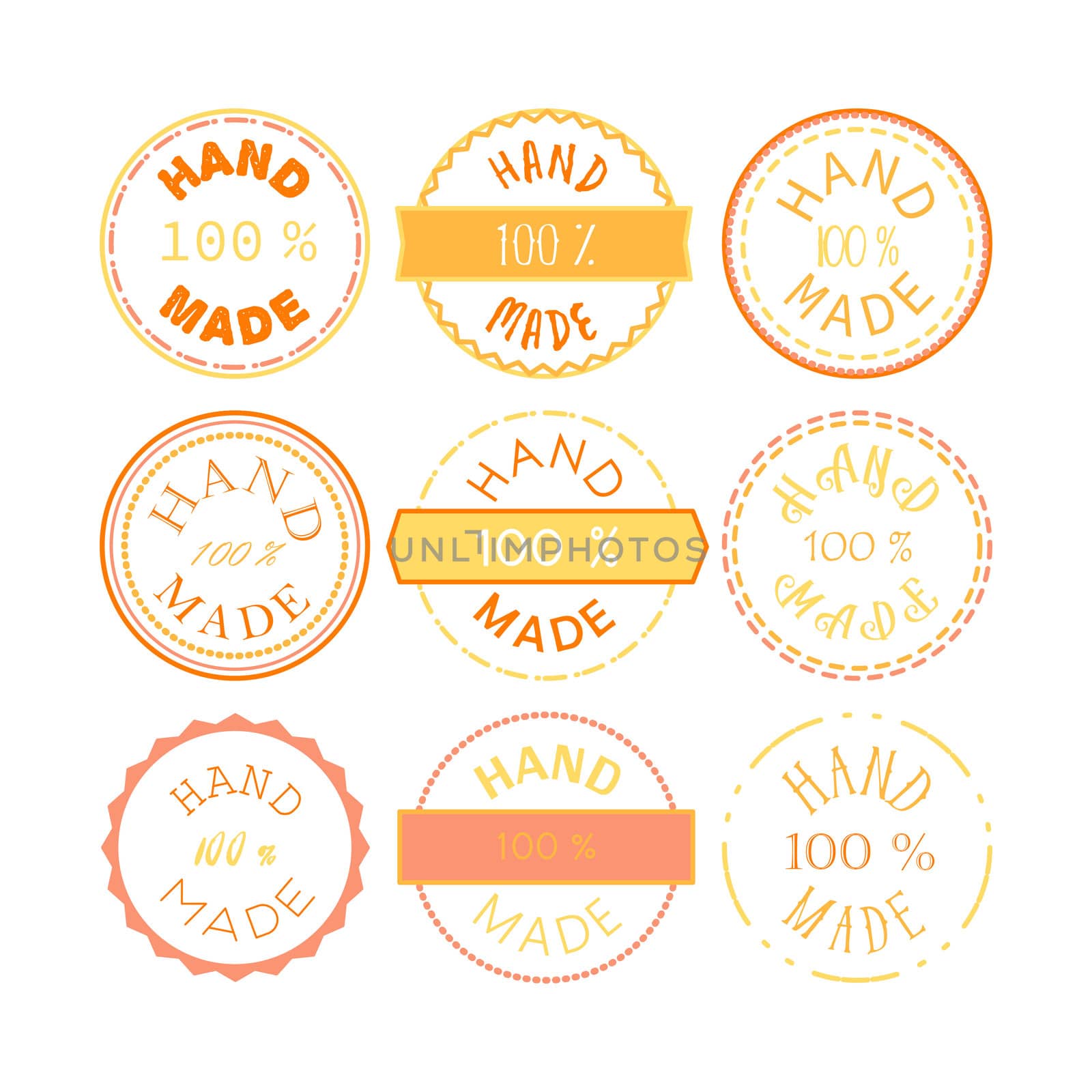 Badge template with 100 handmade product symbol. Vintage sticker with text 100 hand made. 100 Percents Hand Made Design Element, Label, Insignia, Tag, Emblem. Vector
