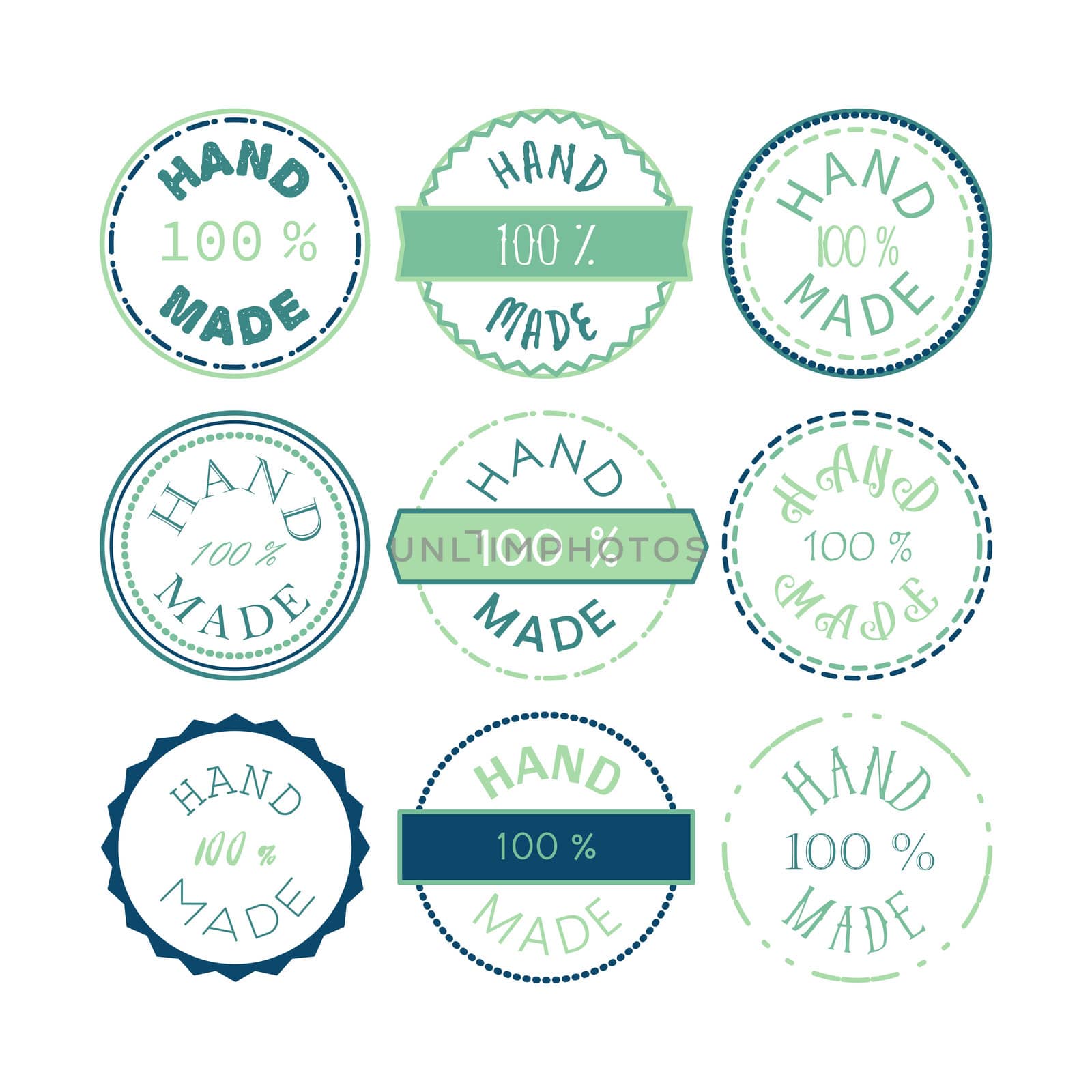 Badge template with 100 handmade product symbol. Vintage sticker with text 100 hand made. 100 Percents Hand Made Design Element, Label, Insignia, Tag, Emblem. Vector