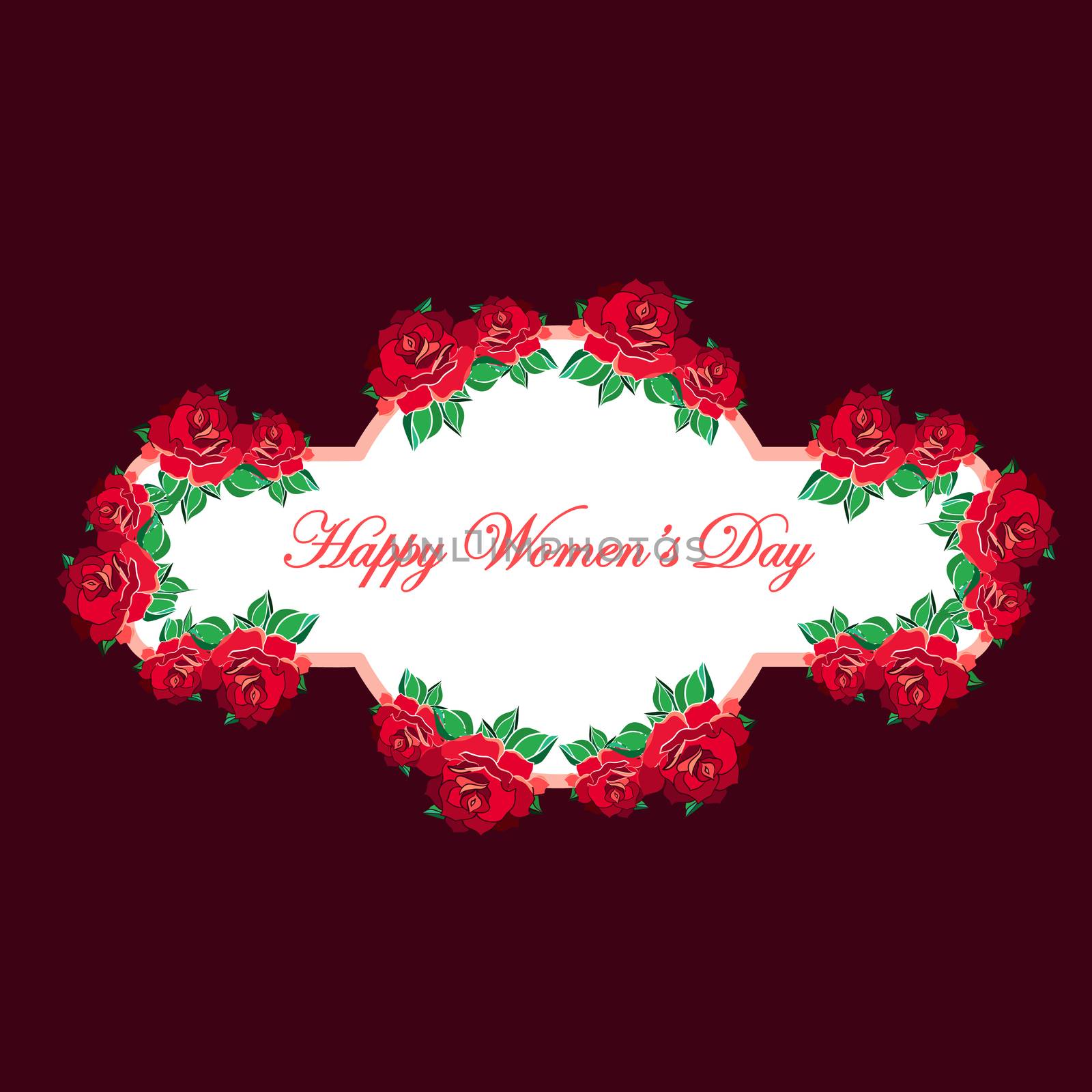 International Women's Day greeting card template with rose. 8 March Poster design for print, web, fabric, celebration. Vector