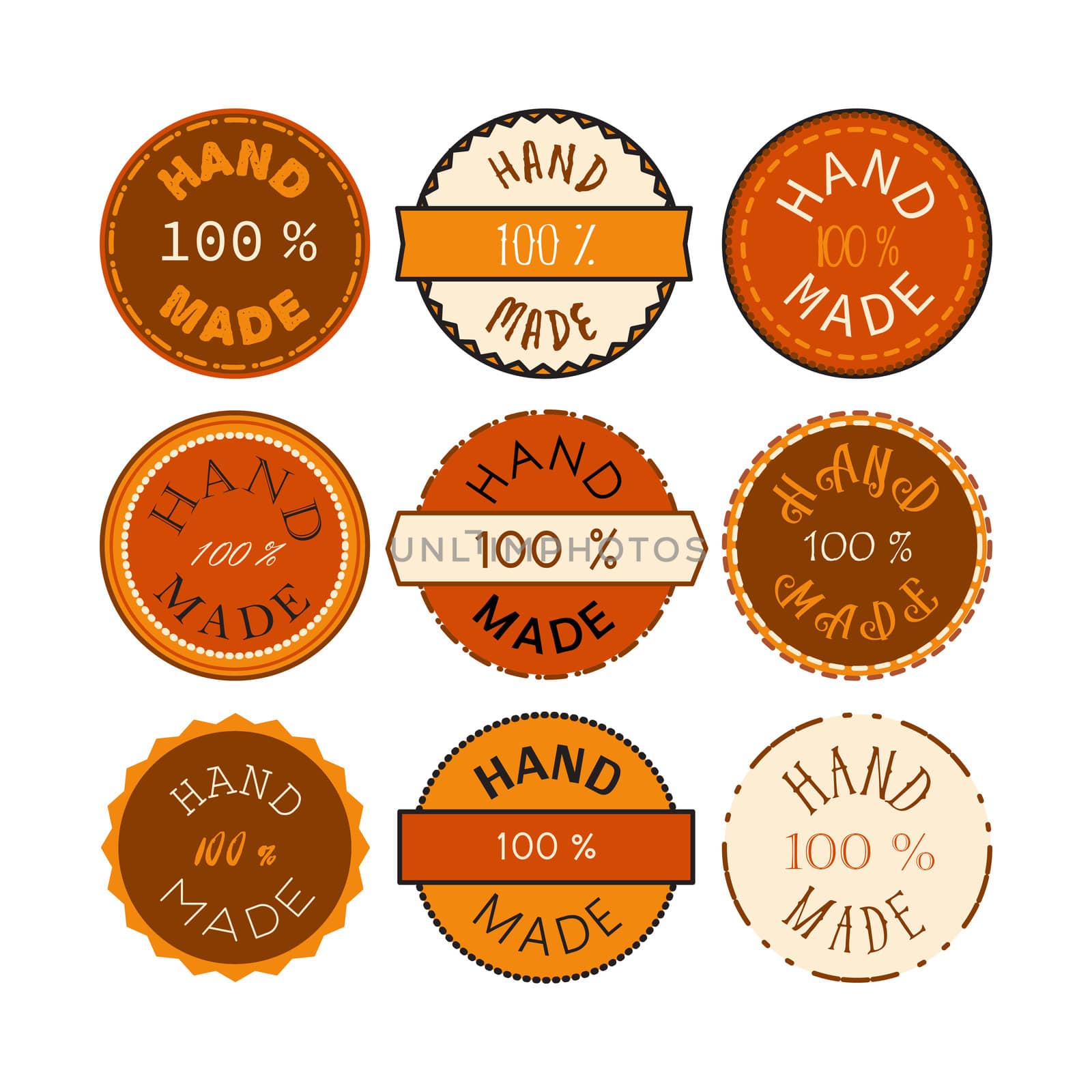 Badge template with 100 handmade product symbol. Vintage sticker with text 100 hand made. 100 Percents Hand Made Design Element, Label, Insignia, Tag, Emblem. Vector