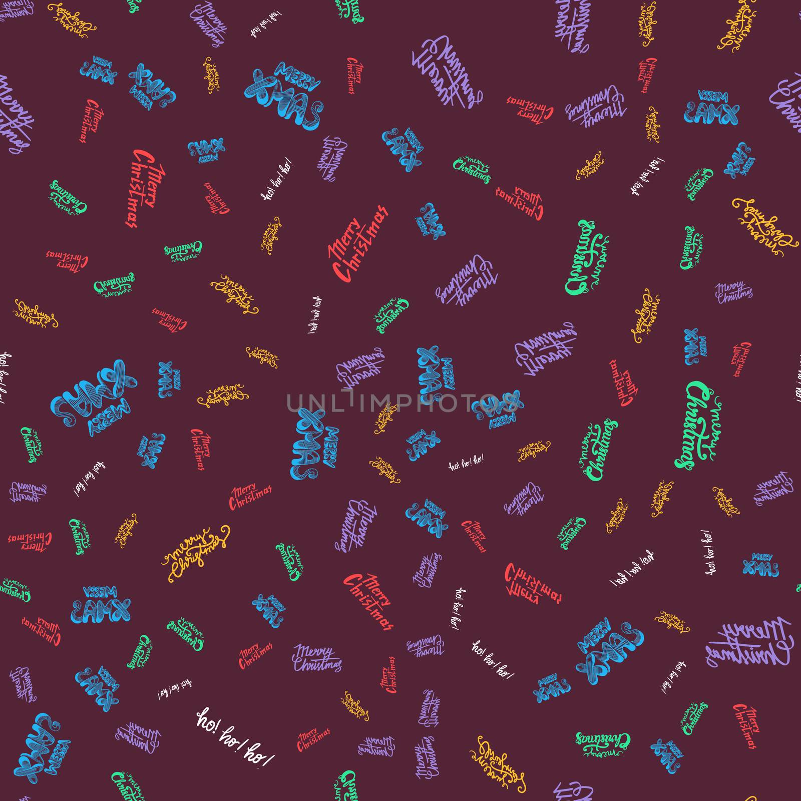 Merry Christmas Seamless Pattern With Hand Drawn Lettering. Xmas Design Label Elements for holiday invitation, greeting, card and fabric, backdrop, sticker, wallpaper, print. Vector
