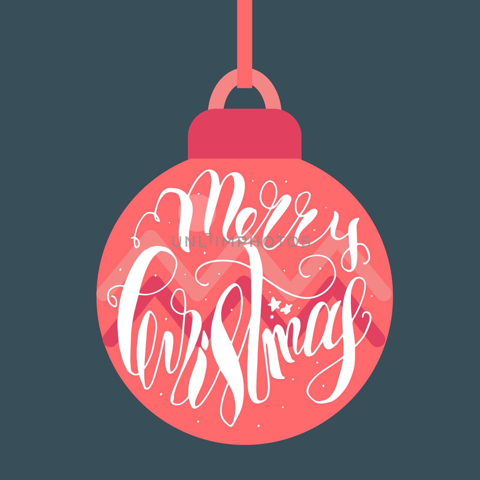 Merry Christmas Hand Drawn Lettering With Christmas Toy. Xmas Design Label Elements for holiday invitation, greeting, card and headline, title, sticker, emblem, print, magnet. Xmas decoration. Vector