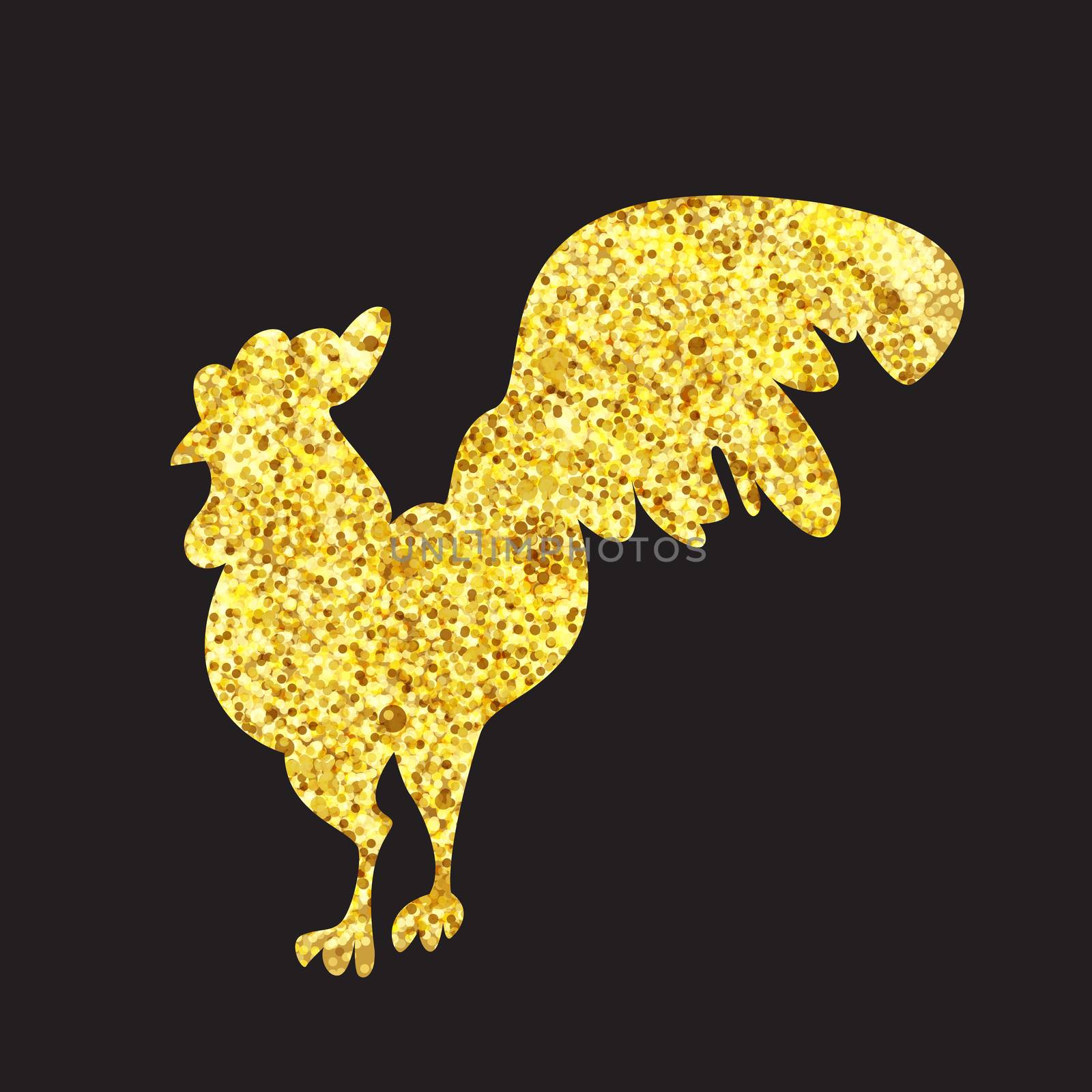Gold Cock for print and poster, banner and sticker. Happy new year greeting card. Vector