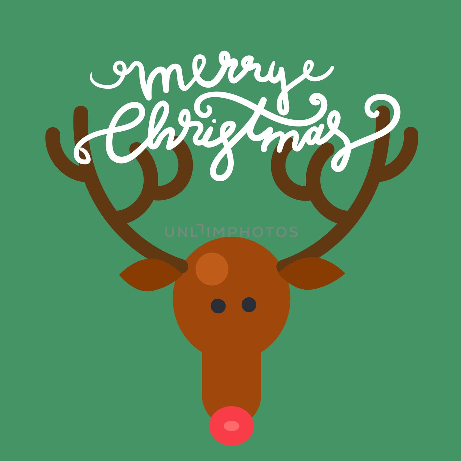 Merry Christmas Hand Drawn Lettering with Happy Deer illustration. Xmas Design Label Elements for holiday invitation, greeting, card and headline, title, sticker, emblem, print, magnet. Vector