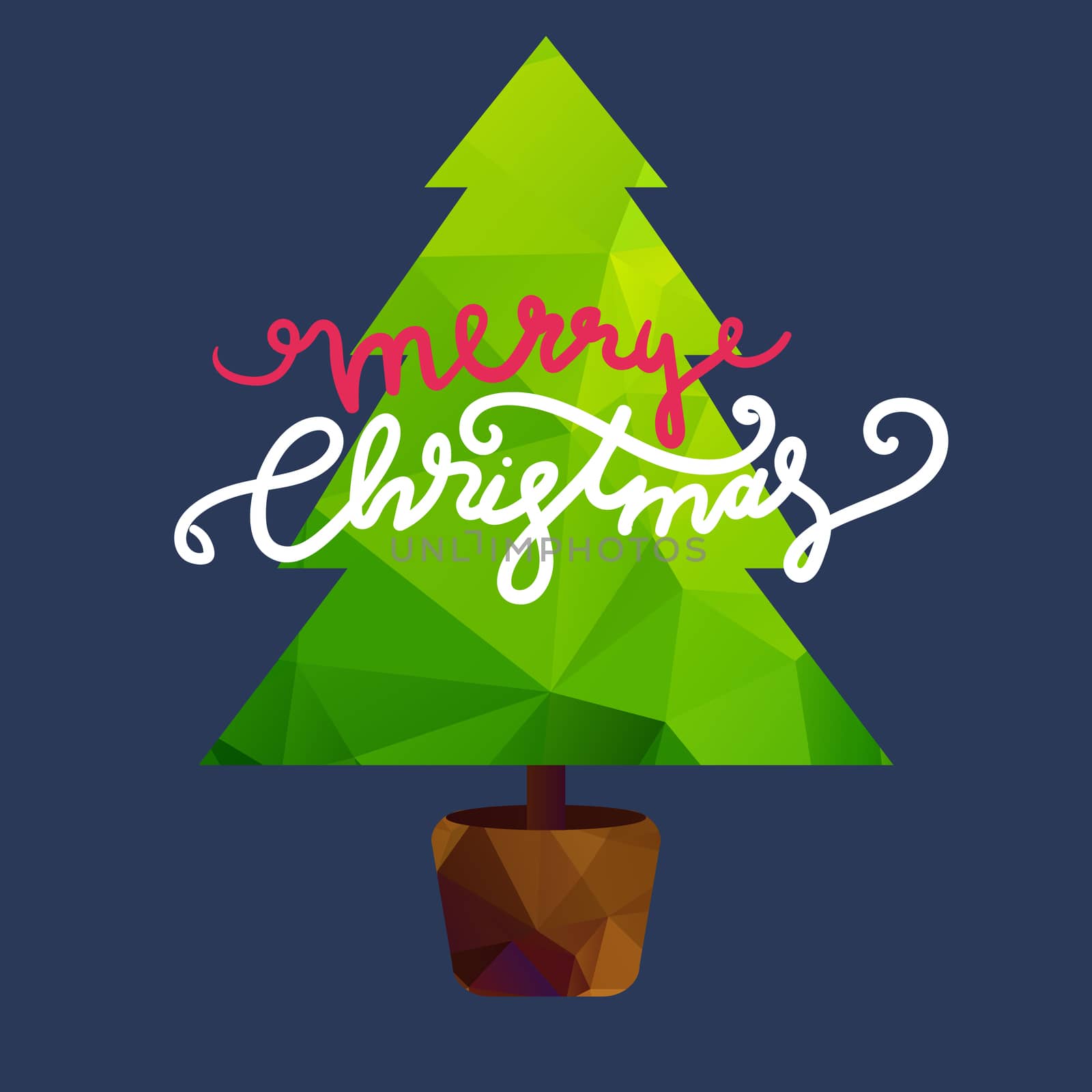 Merry Christmas Lettering in Christmas tree. Happy New Year illustration. Xmas Design Label Elements for holiday invitation, greeting, card and headline, title, sticker, emblem, print, magnet. Vector