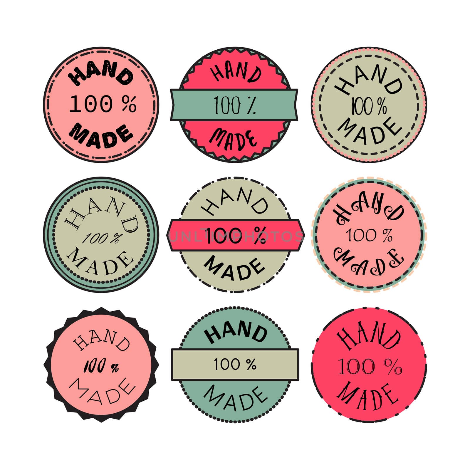 Badge template with 100 handmade product symbol. Vintage sticker with text 100 hand made. 100 Percents Hand Made Design Element, Label, Insignia, Tag, Emblem. Vector