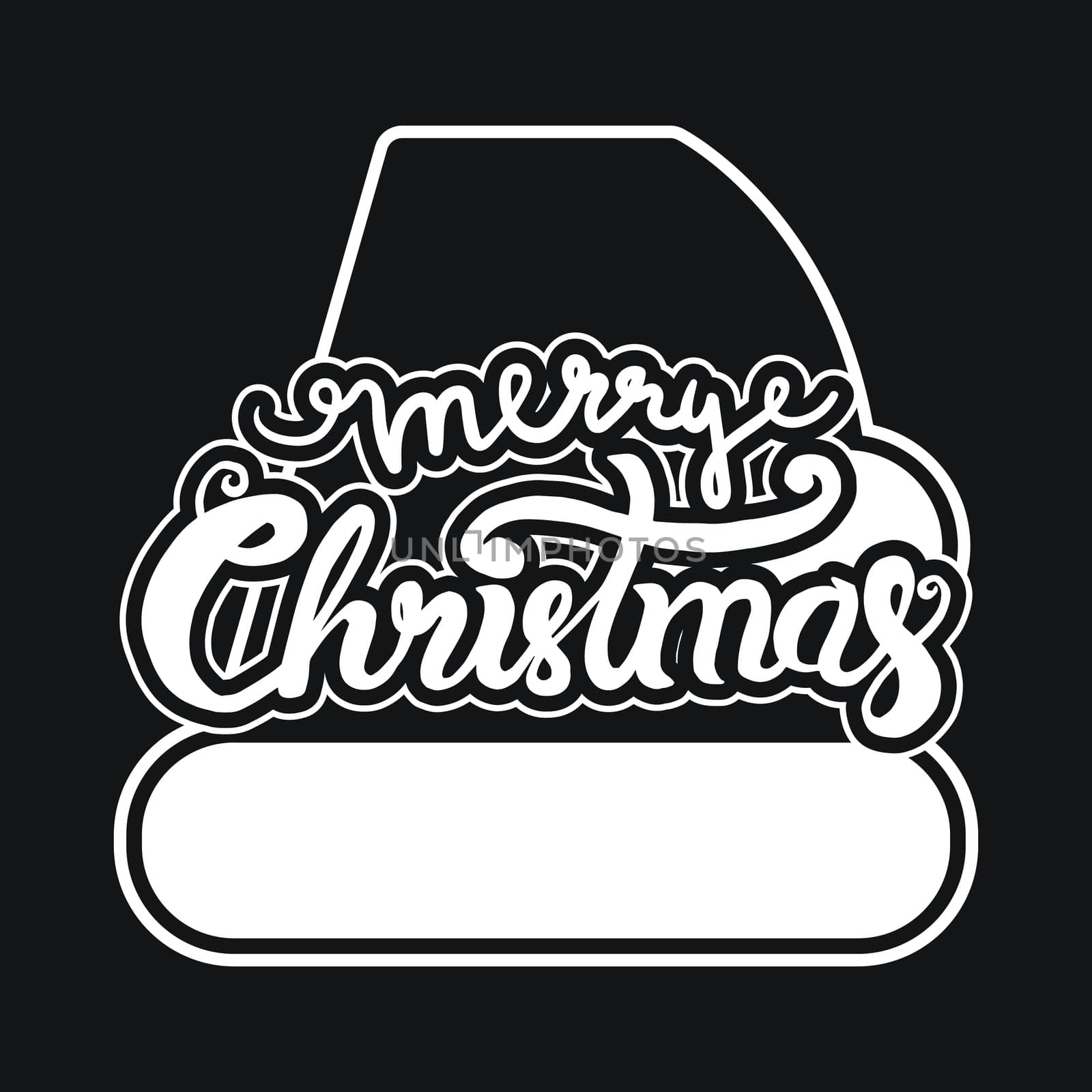 Merry Christmas Hand Drawn Lettering with Santa Claus Hat Illustration. Xmas Design Label Elements for holiday invitation, greeting, card and headline, title, sticker, emblem, print, magnet. Vector