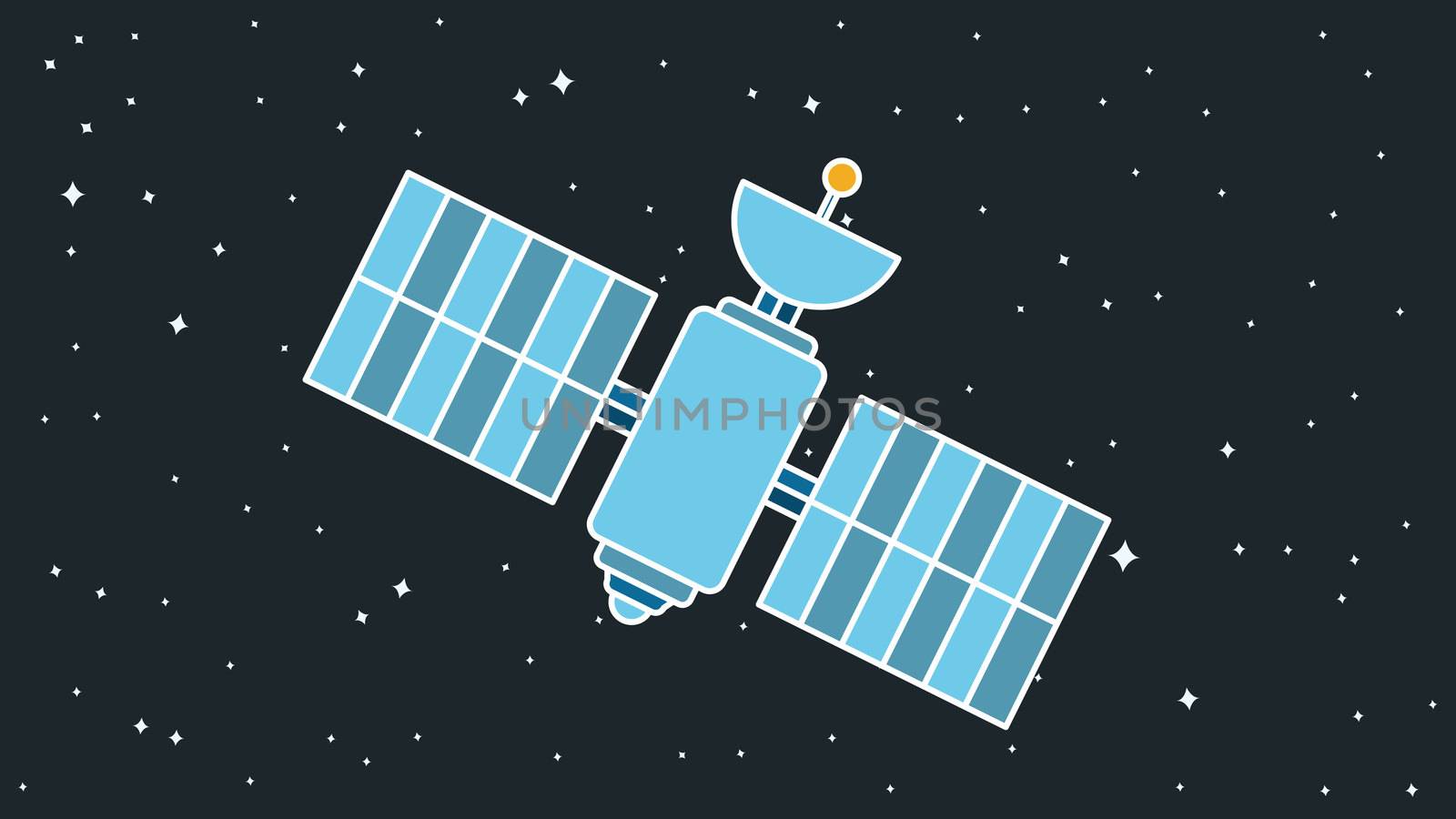 Satellite Illustration. Orbiting Space Station. Modern Cosmos Satellite. Vector