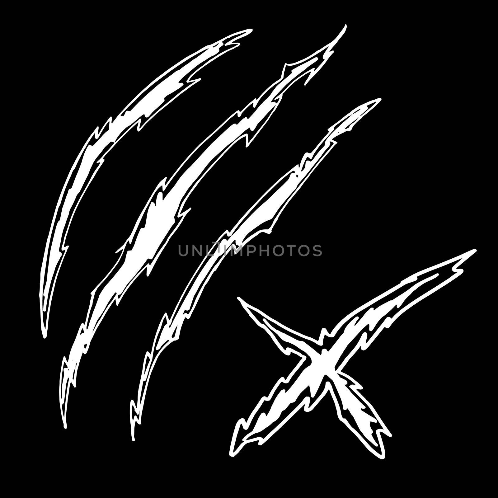 Dragon or monster claws. Wild tattoo. Horror sticker. Halloween symbol. Digital line art for t-shirt, print, fabric, sticker, art. Vector