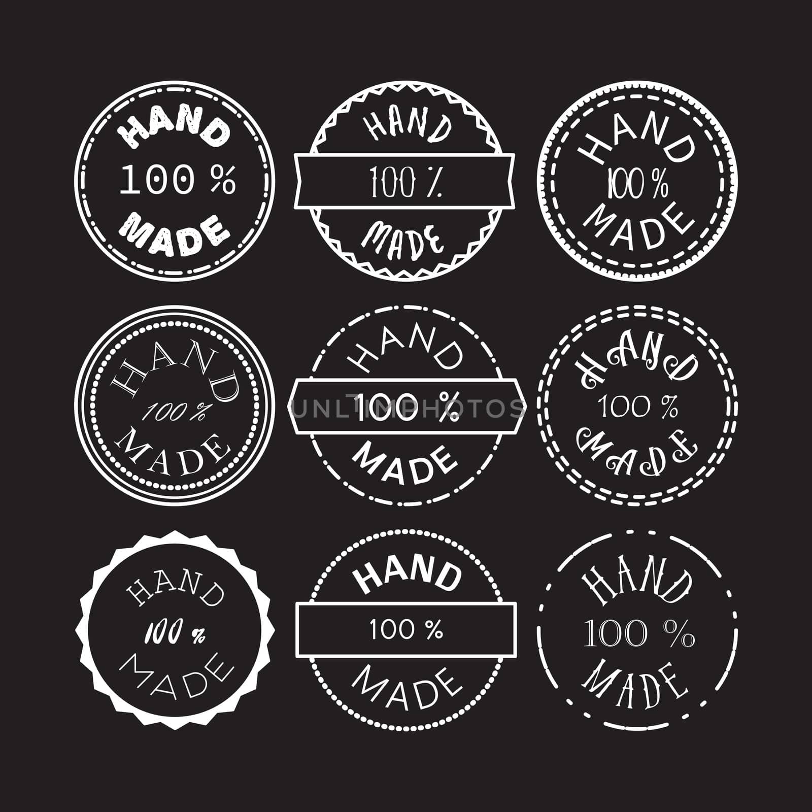 Badge template with 100 handmade product symbol. Vintage sticker with text 100 hand made. 100 Percents Hand Made Design Element, Label, Insignia, Tag, Emblem. Vector