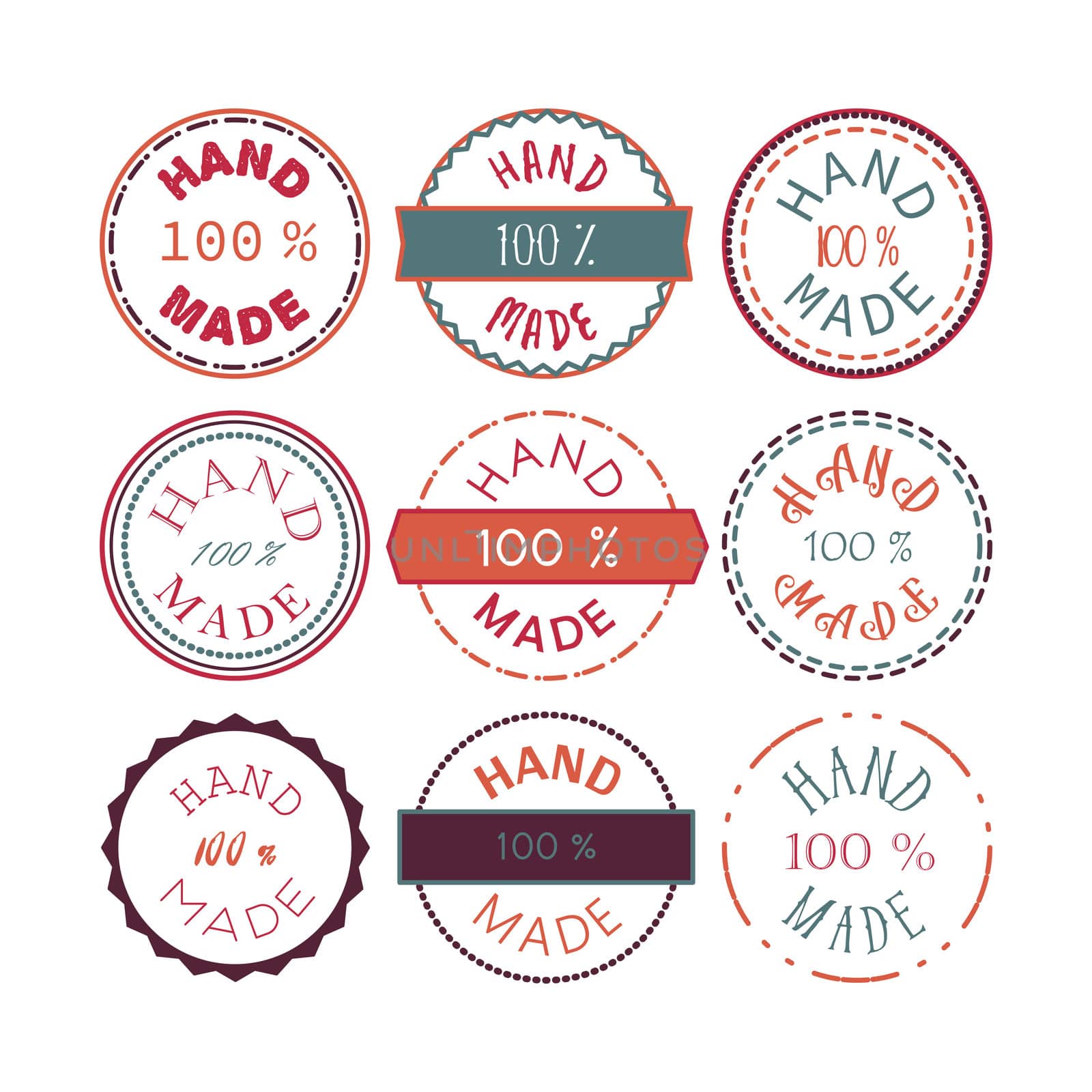 Badge template with 100 handmade product symbol. Vintage sticker with text 100 hand made. 100 Percents Hand Made Design Element, Label, Insignia, Tag, Emblem. Vector