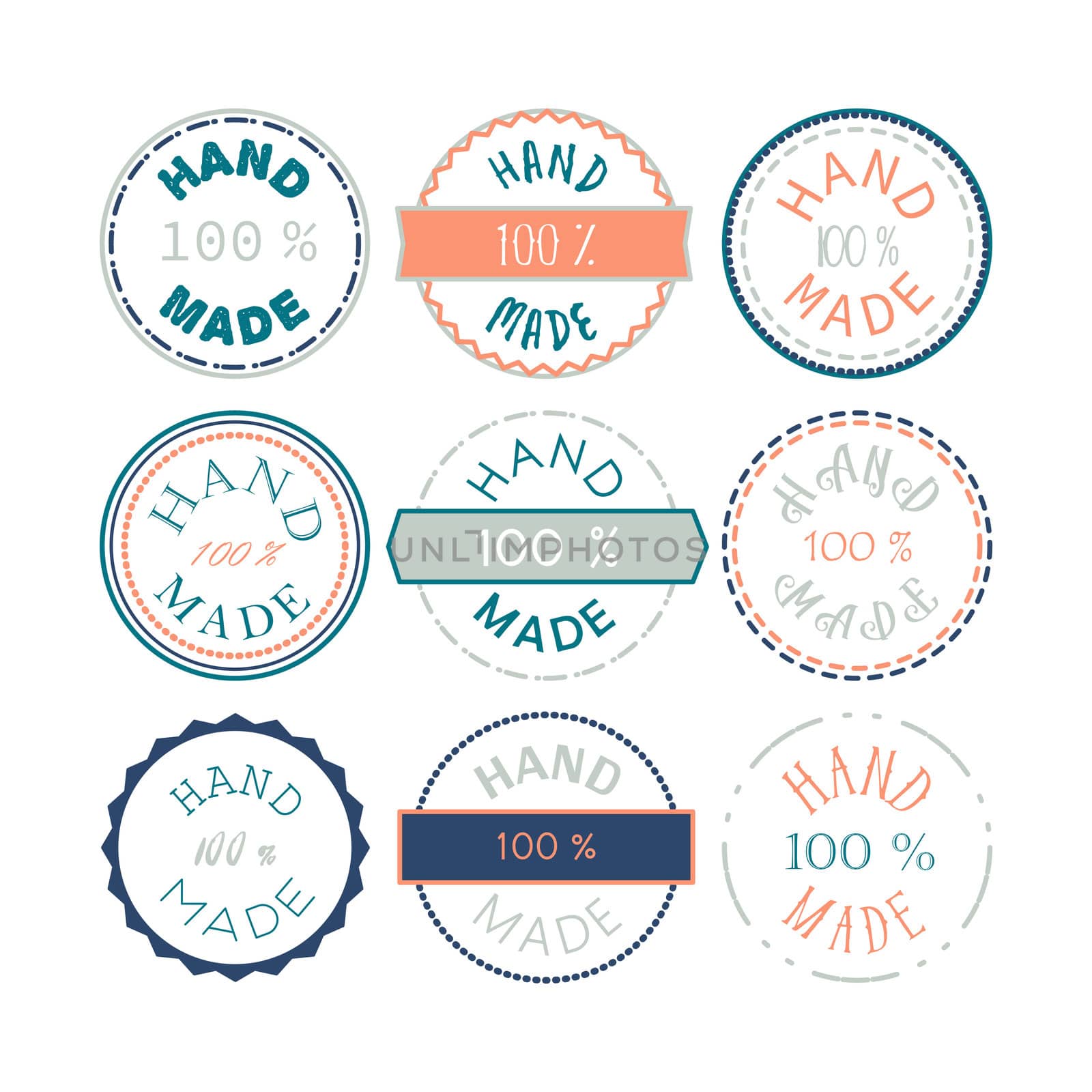 Badge template with 100 handmade product symbol. Vintage sticker with text 100 hand made. 100 Percents Hand Made Design Element, Label, Insignia, Tag, Emblem. Vector