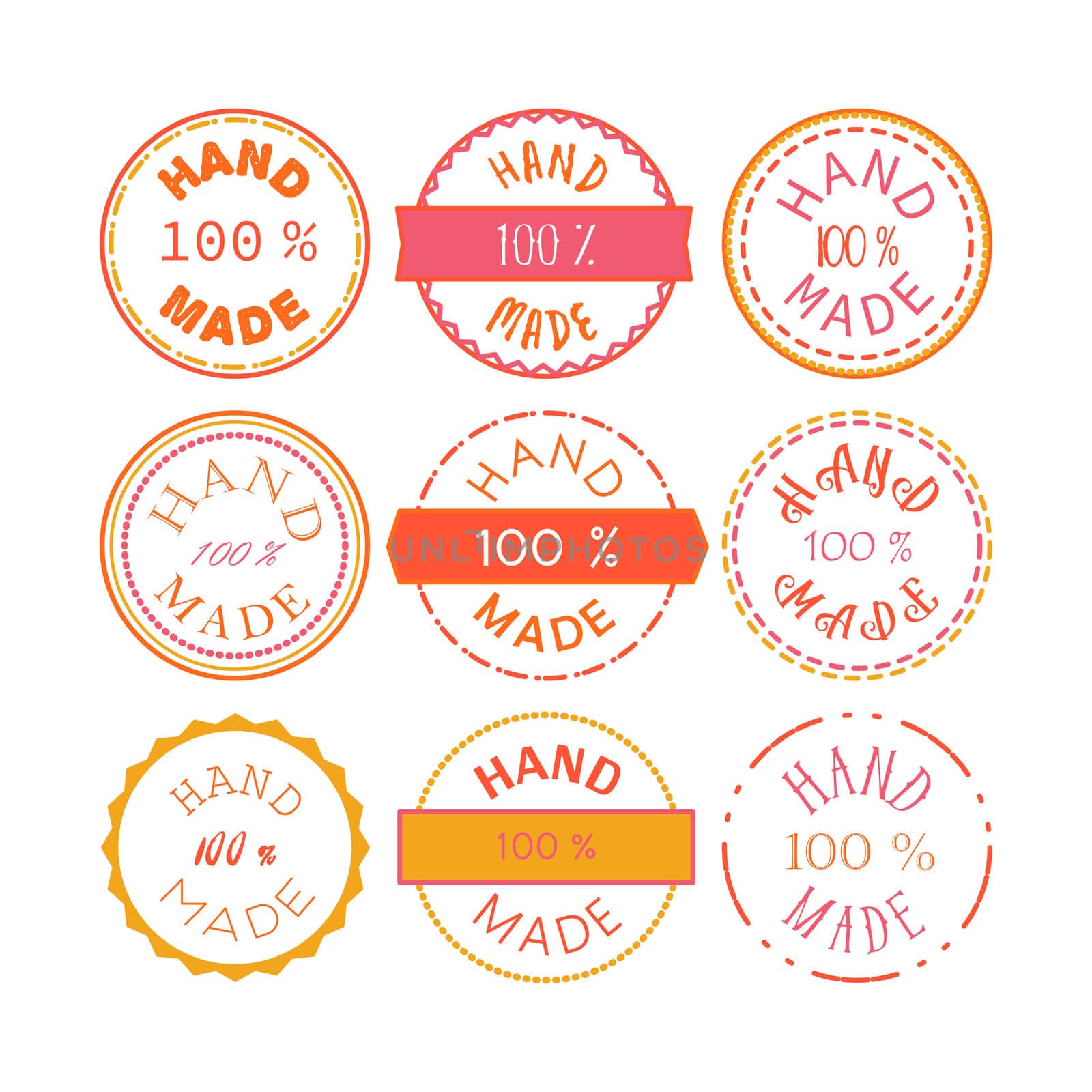 Badge template with 100 handmade product symbol. Vintage sticker with text 100 hand made. 100 Percents Hand Made Design Element, Label, Insignia, Tag, Emblem. Vector