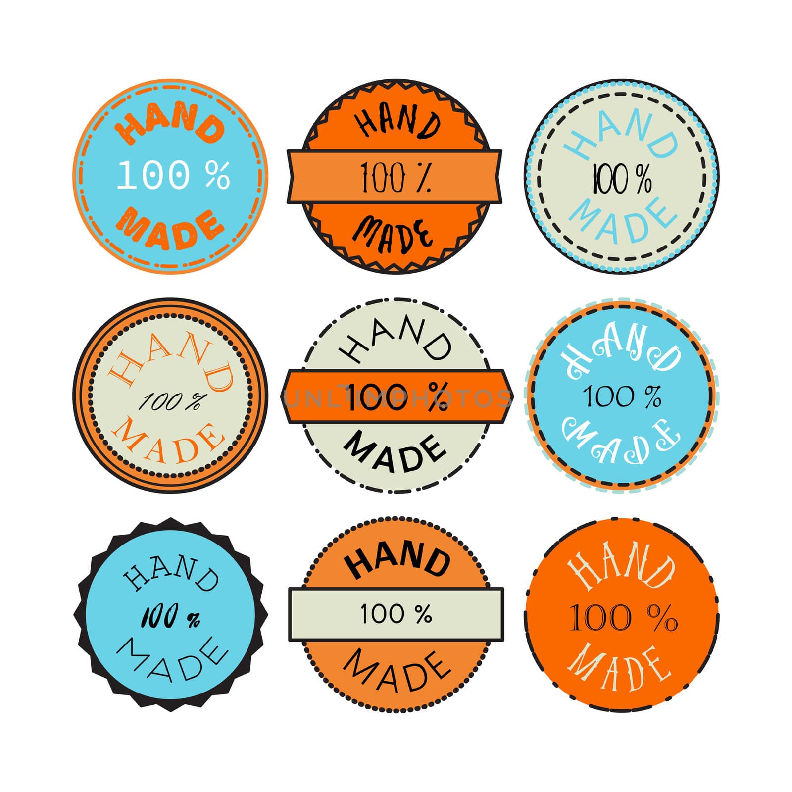 Badge template with 100 handmade product symbol. Vintage sticker with text 100 hand made. 100 Percents Hand Made Design Element, Label, Insignia, Tag, Emblem. Vector