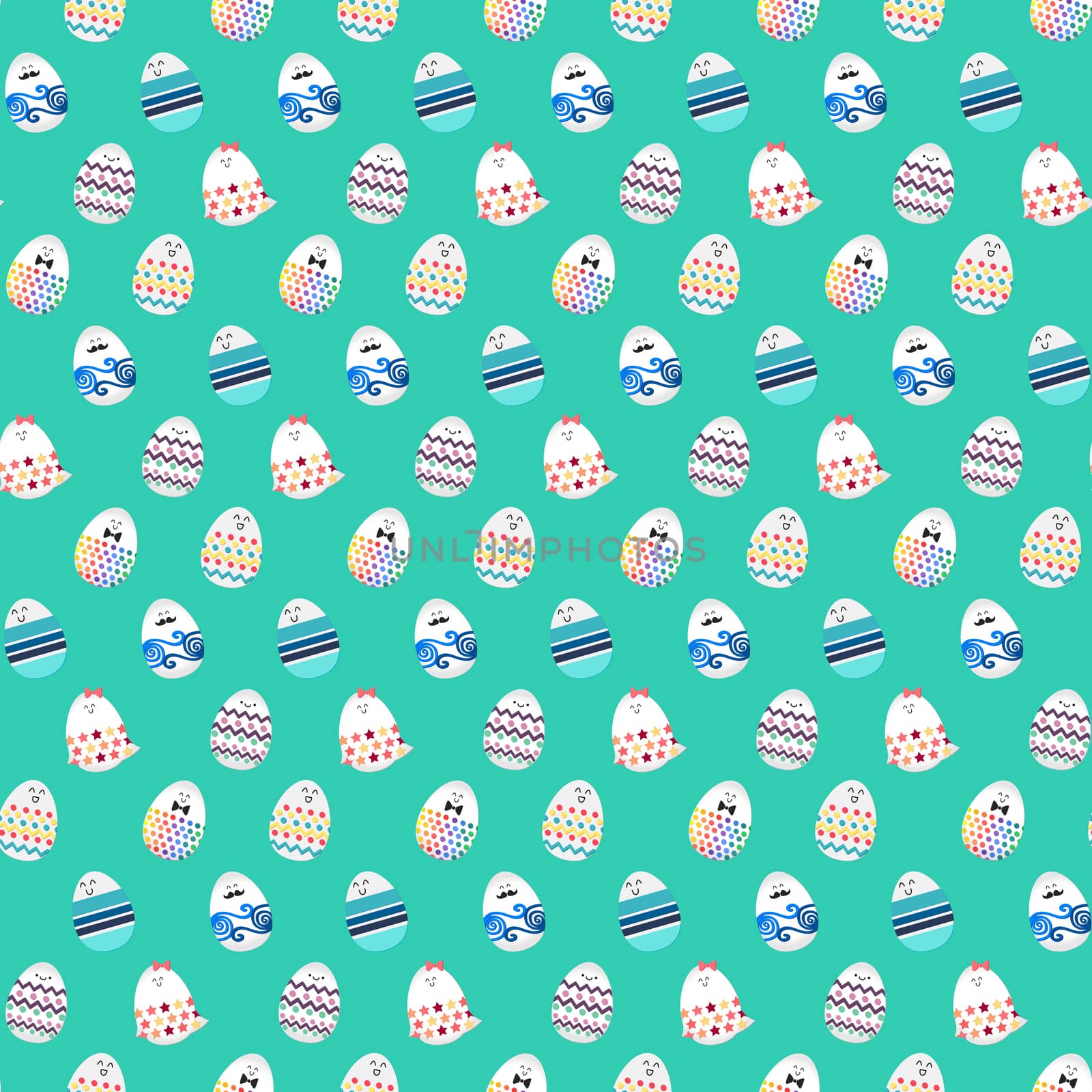 Happy easter with happy dancing, stanging and sitting eggs seamless pattern for print, wrap, fabric, greeting card. Vector