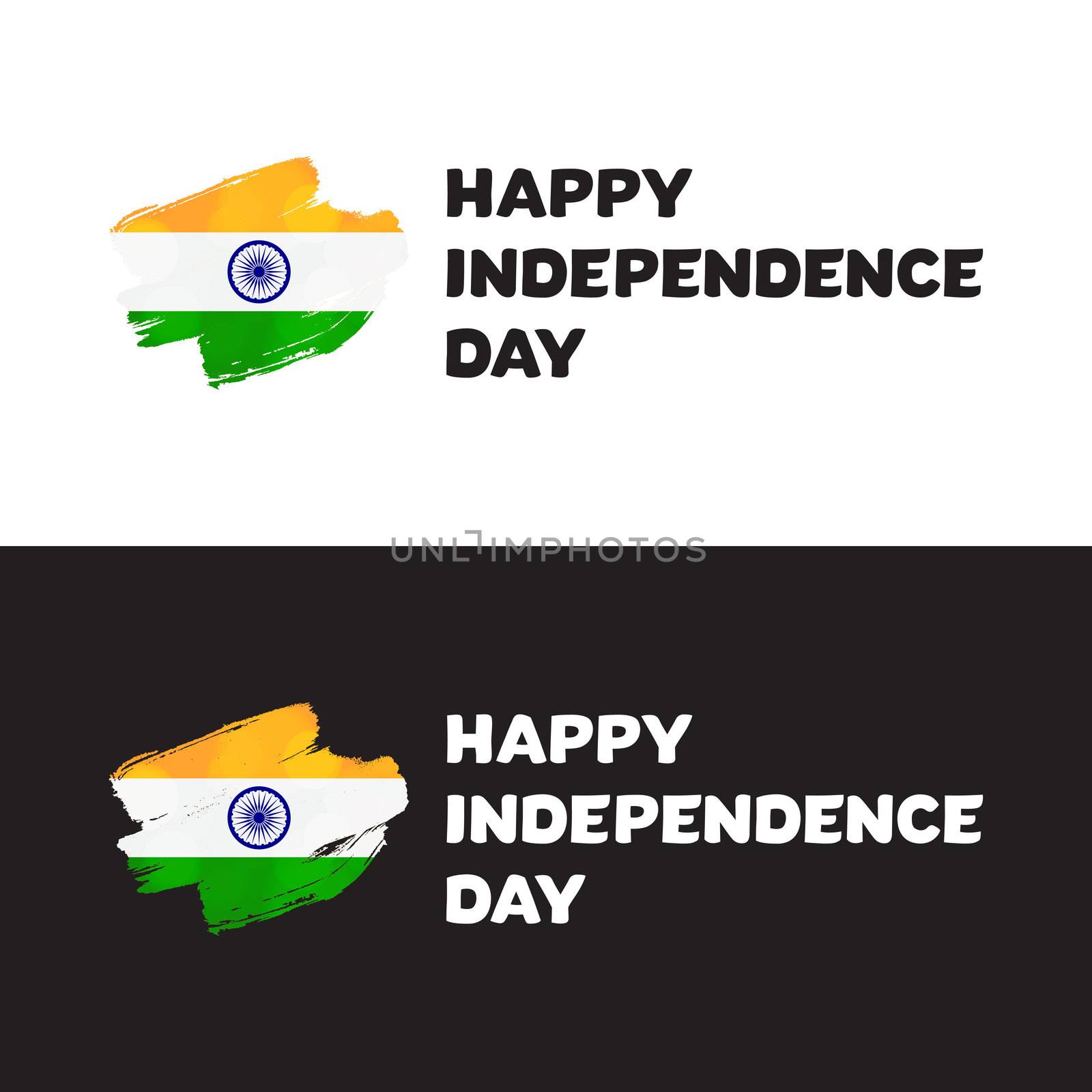 Happy Independence day India Greeting Template with Ashoka wheel. 15th of august. Design elements for print, card, banner, celebration. Vector