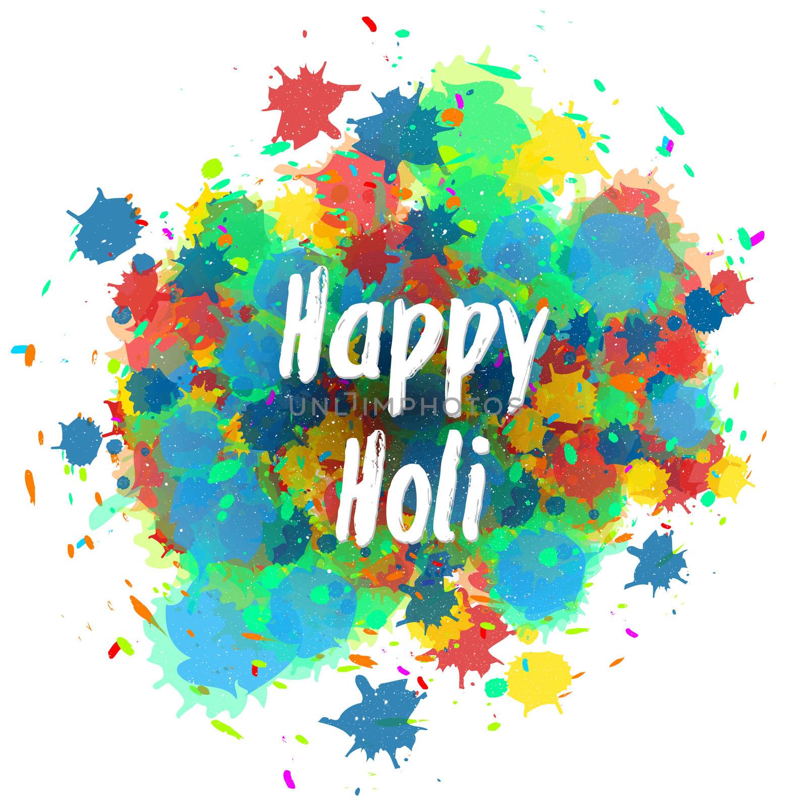 Indian Festival of Colours design for banner, print, poster and card. Happy Holi celebration calligraphy. Vector