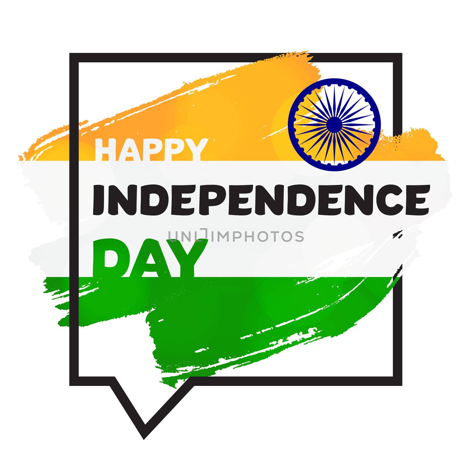 Happy Independence day India Greeting Template with Ashoka wheel. 15th of august. Design elements for print, card, banner, celebration. Vector