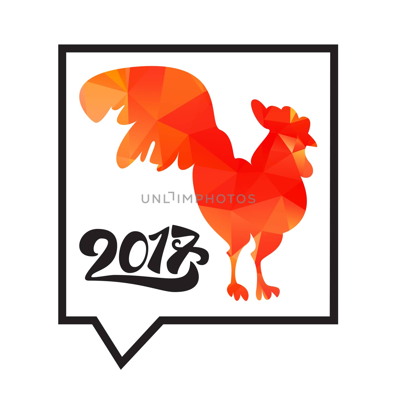 Lettering 2017 With Red Fire Cock for print and poster, banner and sticker. Happy new year greeting card. Vector