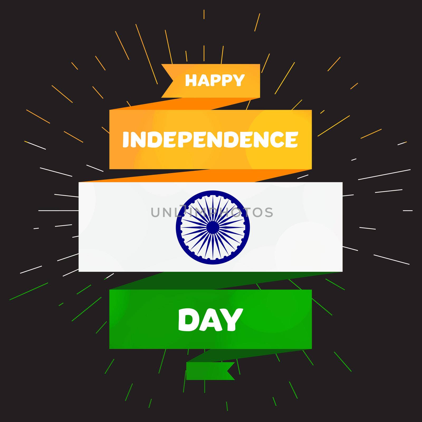 Happy Independence day India Greeting Template with Ashoka wheel. 15th of august. Design elements for print, card, banner, celebration. Vector