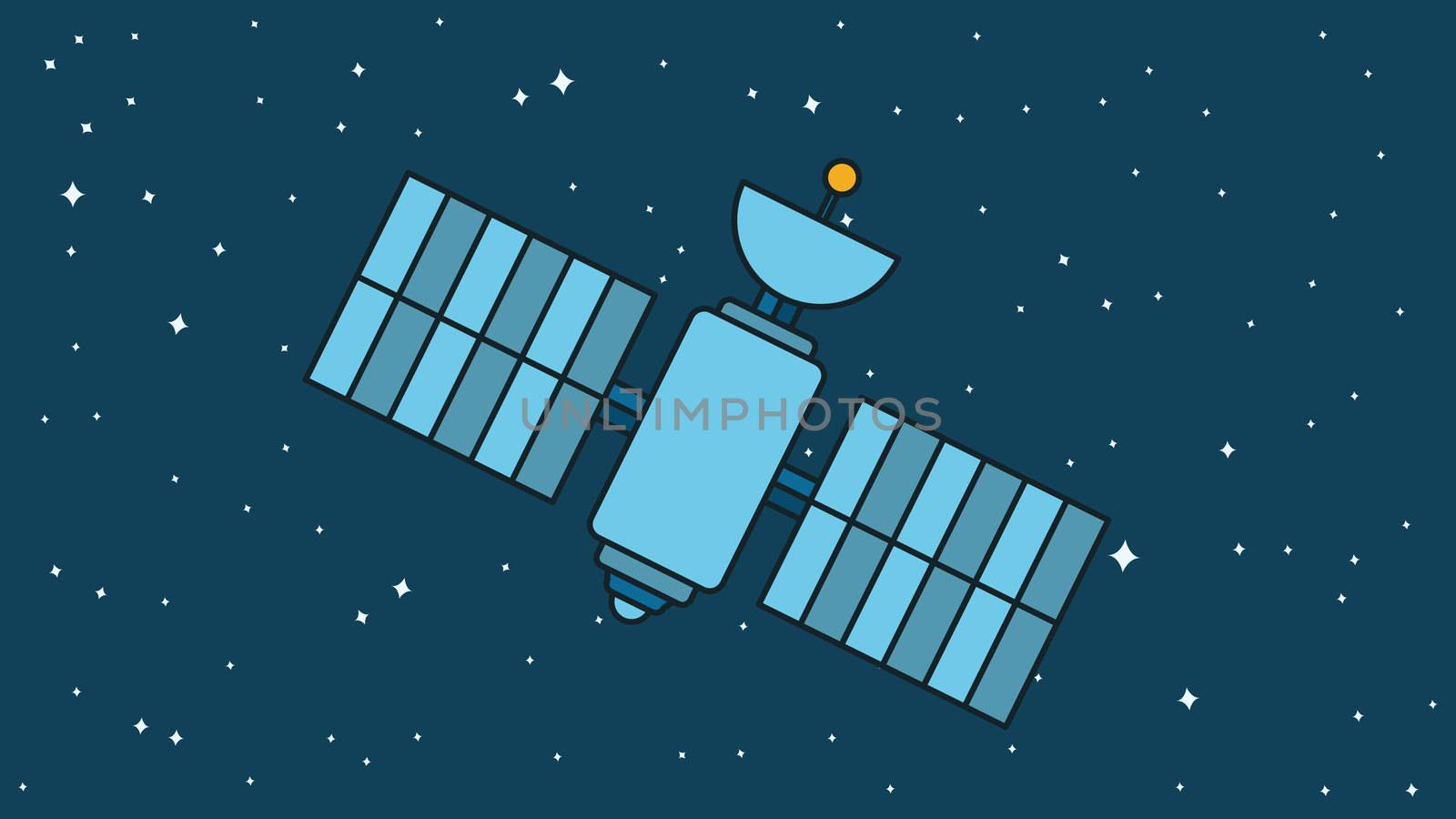 Satellite Illustration. Orbiting Space Station. Modern Cosmos Satellite. Vector